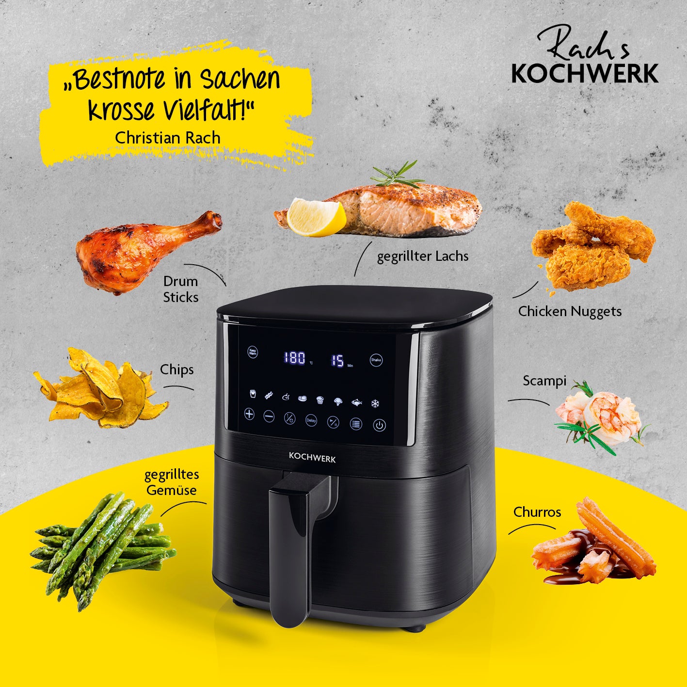 Heißluft-Fritteuse Digital 4,2l mit 8 Programmen und Erinnerungsfunktion, ideal zum Frittieren, Grillen und Backen.