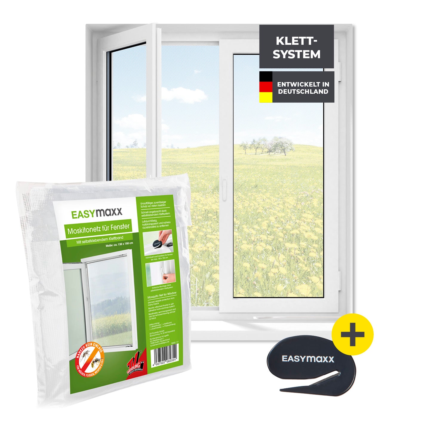 Moskitonetz für Fenster mit selbstklebendem Klettband 130 x 150 cm Weiß, einfacher Schutz vor Insekten ohne Bohren.