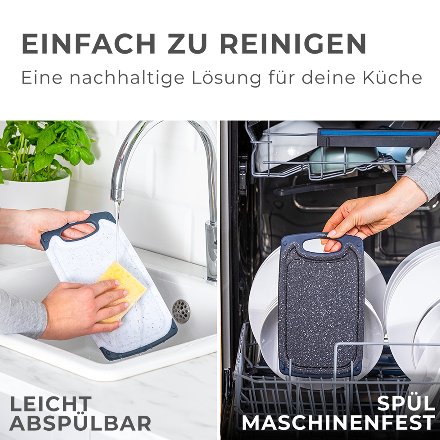 Frühstücksbrettchen - 3er-Set - Marmoroptik Schwarz, leicht abspülbar und spülmaschinenfest, hygienisch mit Saftrille und rutschfest.