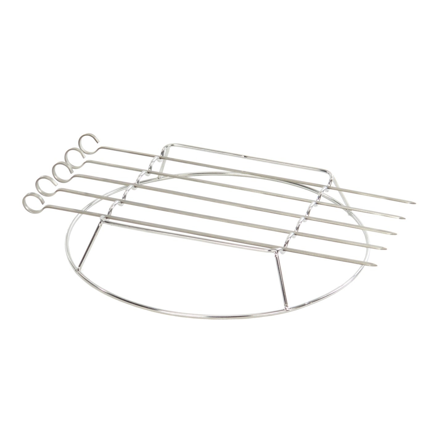 Grillspieß-Set - 41 cm - Edelstahl, runder Grillspießaufsatz mit 5 Edelstahlspießen, Drehfunktion und Schutzring für perfektes Grillen.