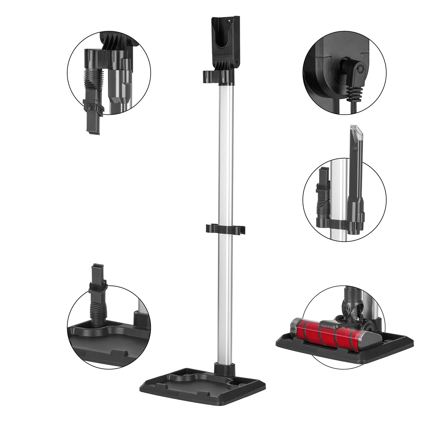 Standhalterung für die Clever Clean Serie schwarz mit Ladestation und Zubehörhalter für MAXXMEE Akku-Staubsauger.