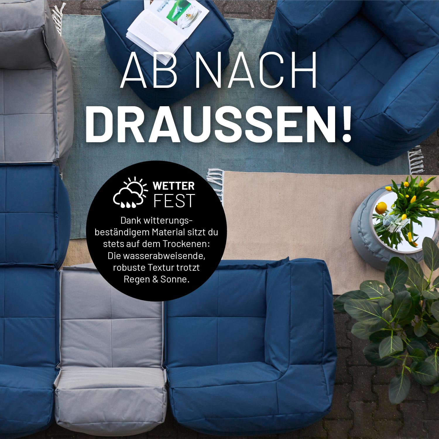 Sitzsack-Sofa Sessel (400 L) - Modulares System - indoor & outdoor - Navyblau für wetterfeste, flexible Sitzlösungen im Innen- und Außenbereich.