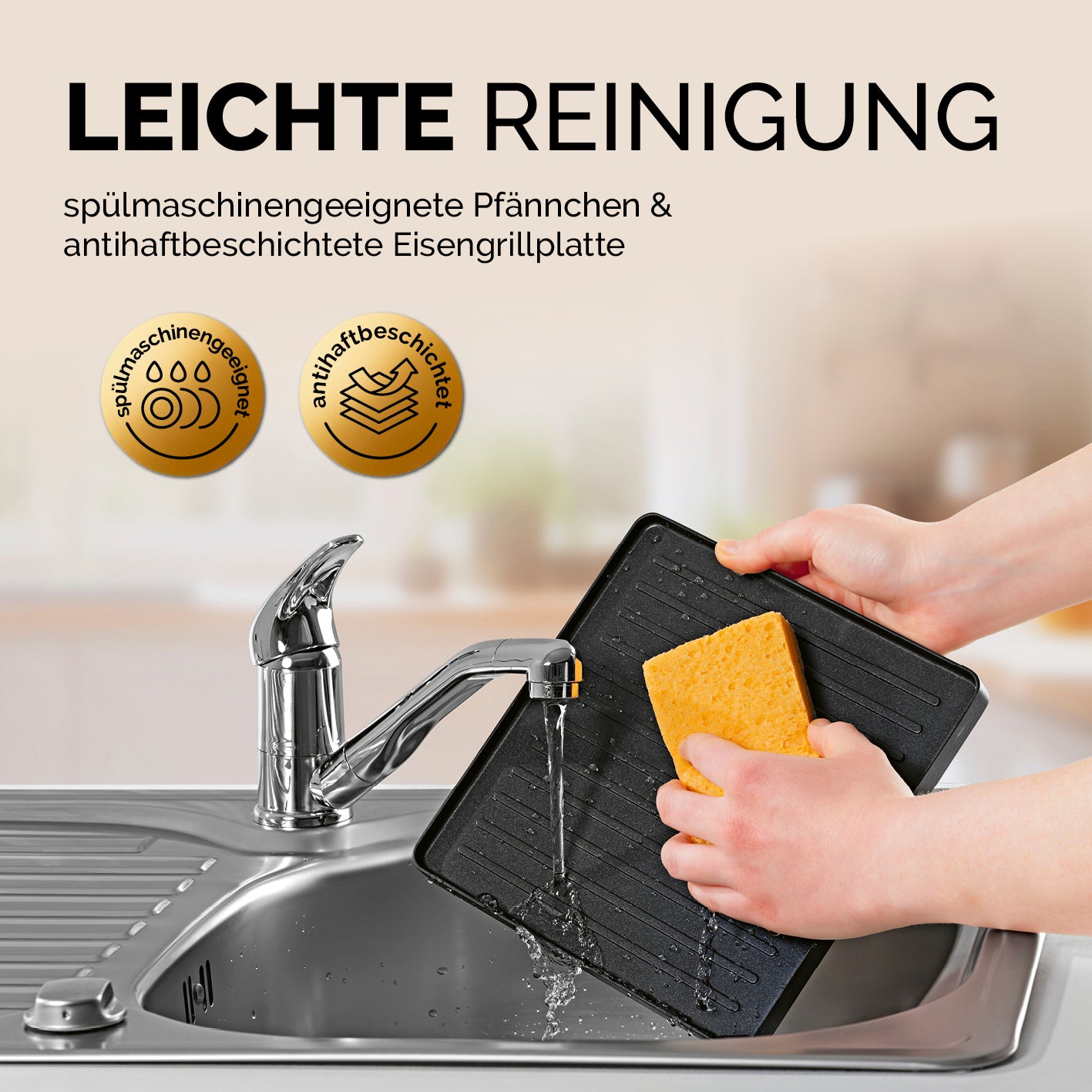 Raclettegrill - 8 Personen mit spülmaschinengeeigneten Pfännchen und antihaftbeschichteter Grillplatte für leichte Reinigung.
