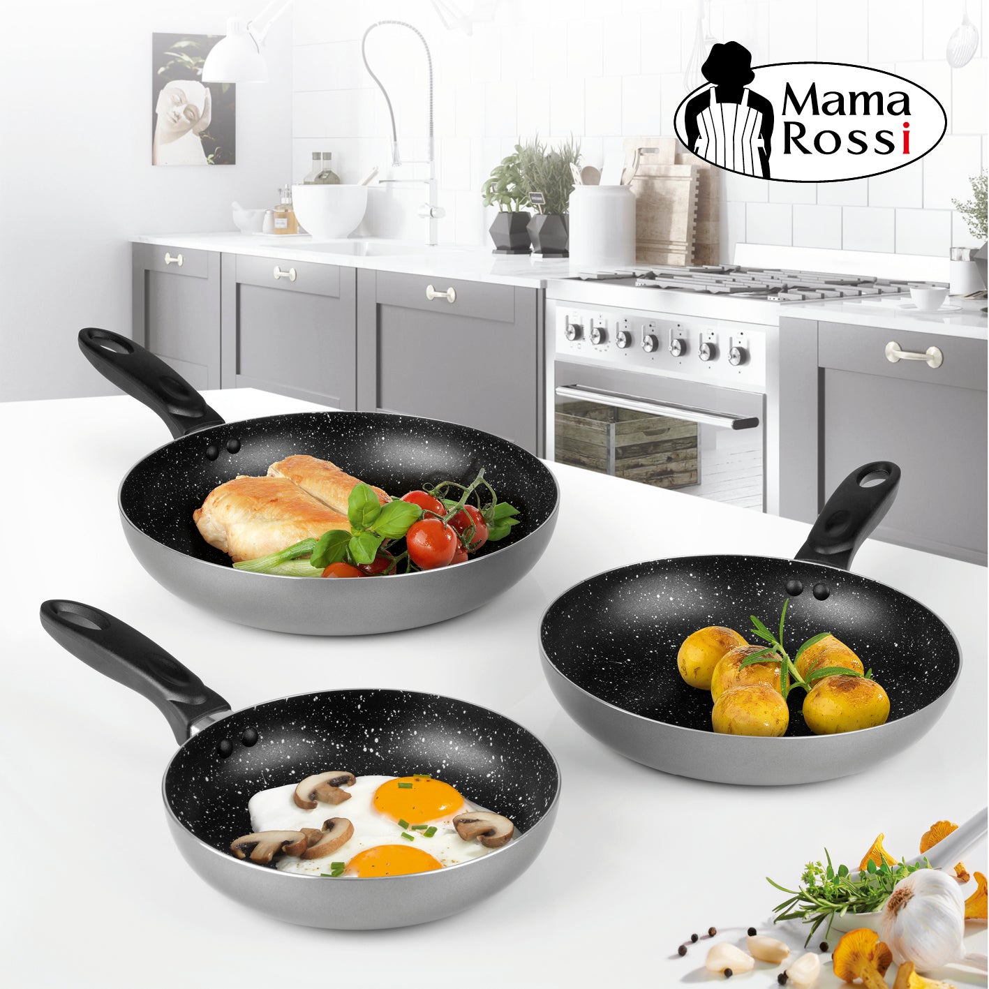 Aluminium-Pfanne mit Cool-Touch-Griff - 28 cm anthrazit, 2-fache Antihaft-Beschichtung, hitzebeständig und spülmaschinengeeignet.