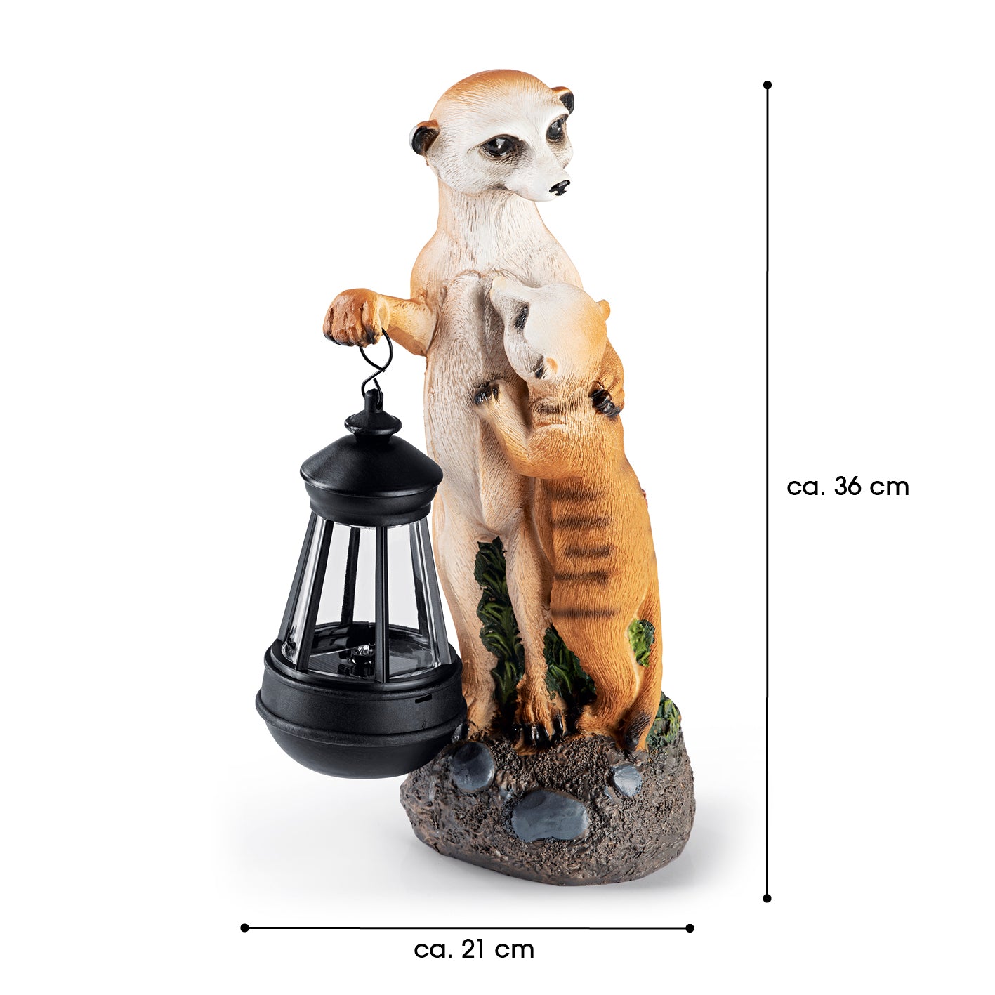 Solar-Erdmännchen-Familie handbemalte Solarleuchte mit Tageslichtsensor, kabellos, 36 cm hoch, bis zu 8 Stunden Leuchtdauer.
