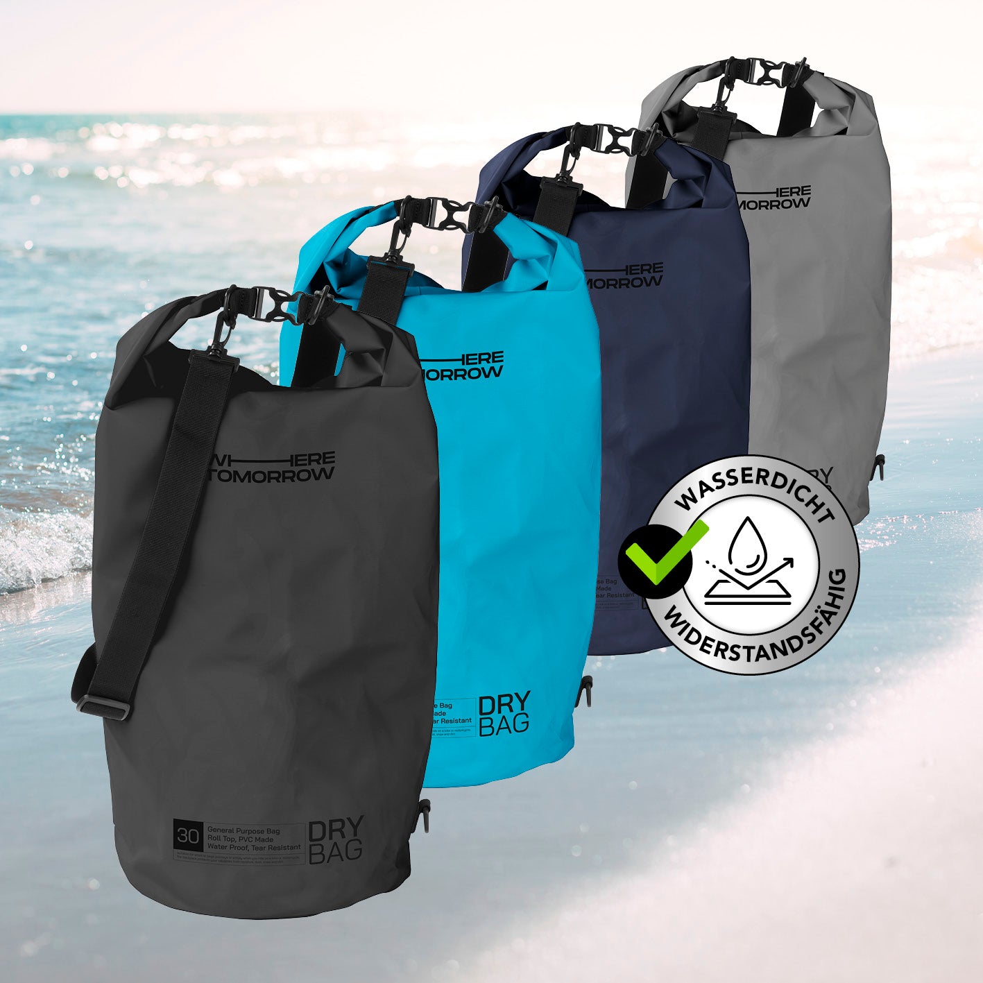 Dry Bag 30L - Style 01 - Schwarz, wasserdichter und robuster Outdoor-Rucksack mit UV-Schutz und Rolltop-Verschluss.