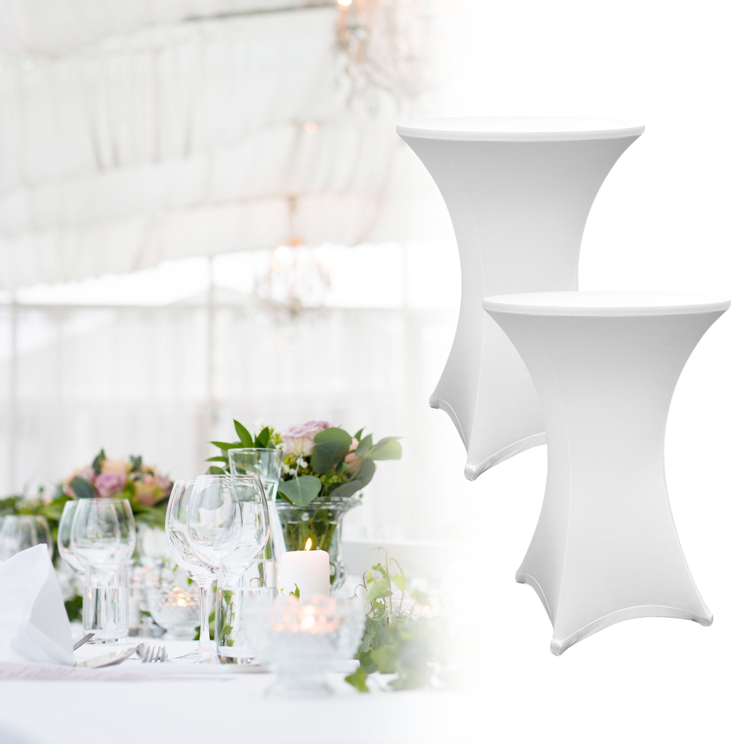 Stehtischhusse Weiß Ø 80-85 cm 10er-Set elegant, schmutzabweisend, abwischbar und waschbar für Stehtische und Bistrotische.