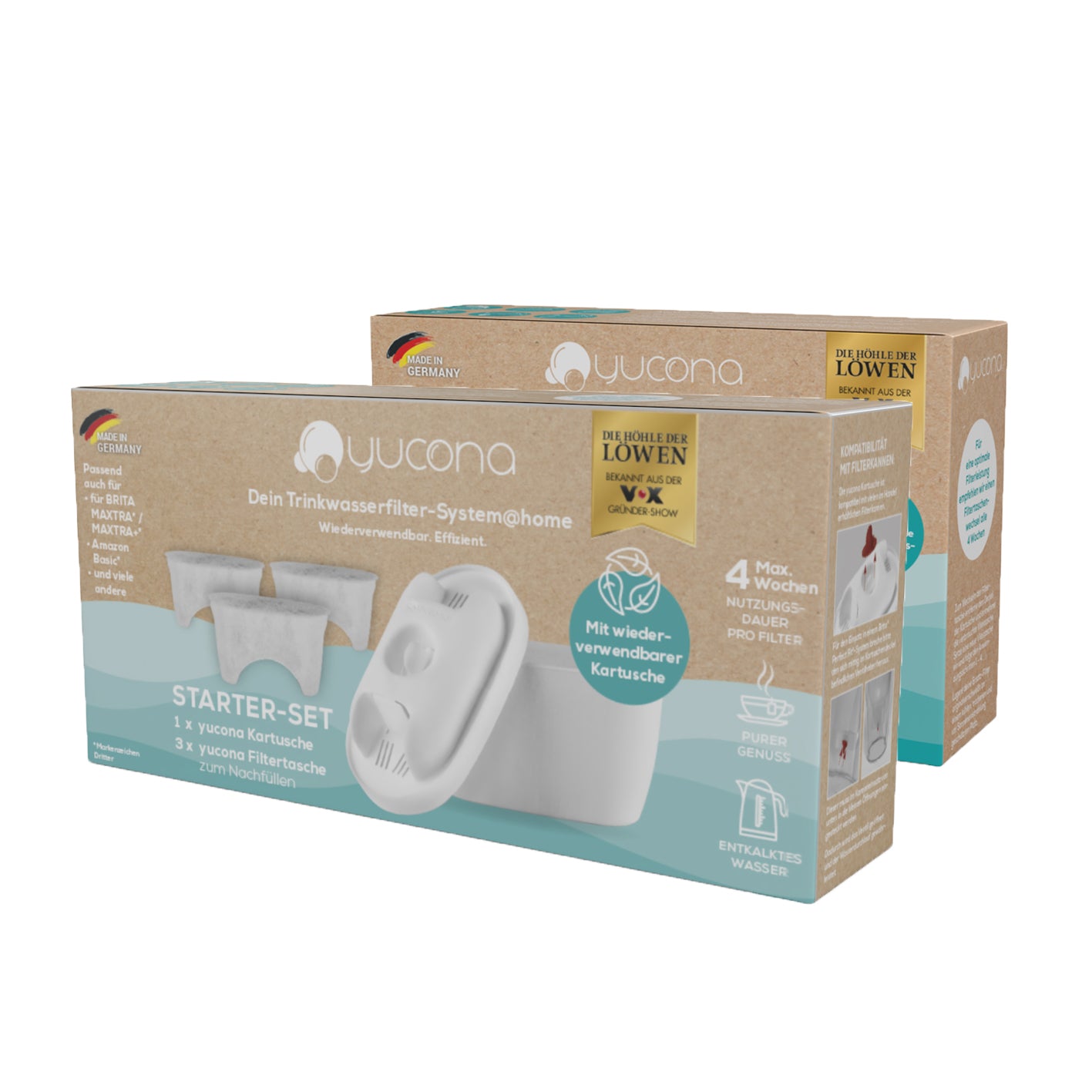 Wasserfilter Starter-Kit - Kartusche mit 6 Filtertaschen zur Reduzierung von Kalk, Chlor und Metallen für sauberes Trinkwasser.