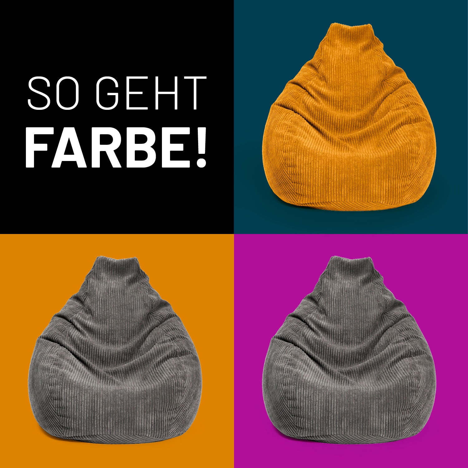Sitzsack GIANT aus der Cord-Reihe - Senfgelb als trendiger, großer Sitzsack mit weichem Cordbezug und modernem Design.