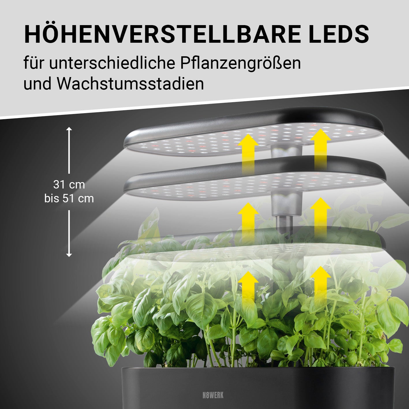 Hydroponische Pflanzenanzuchtstation mit Display + Ersatz-Set 56-tlg. mit höhenverstellbaren LEDs für optimales Pflanzenwachstum.