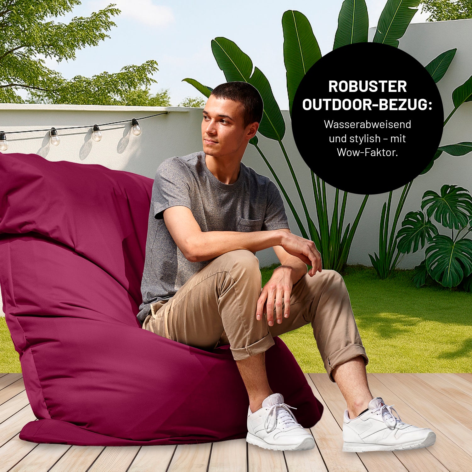 Sitzsack Classic XXL All-in-One Set - 380 L - 140 x 180 cm - Weinrot mit robustem wasserabweisendem Outdoor-Bezug und komfortabler Polsterung.