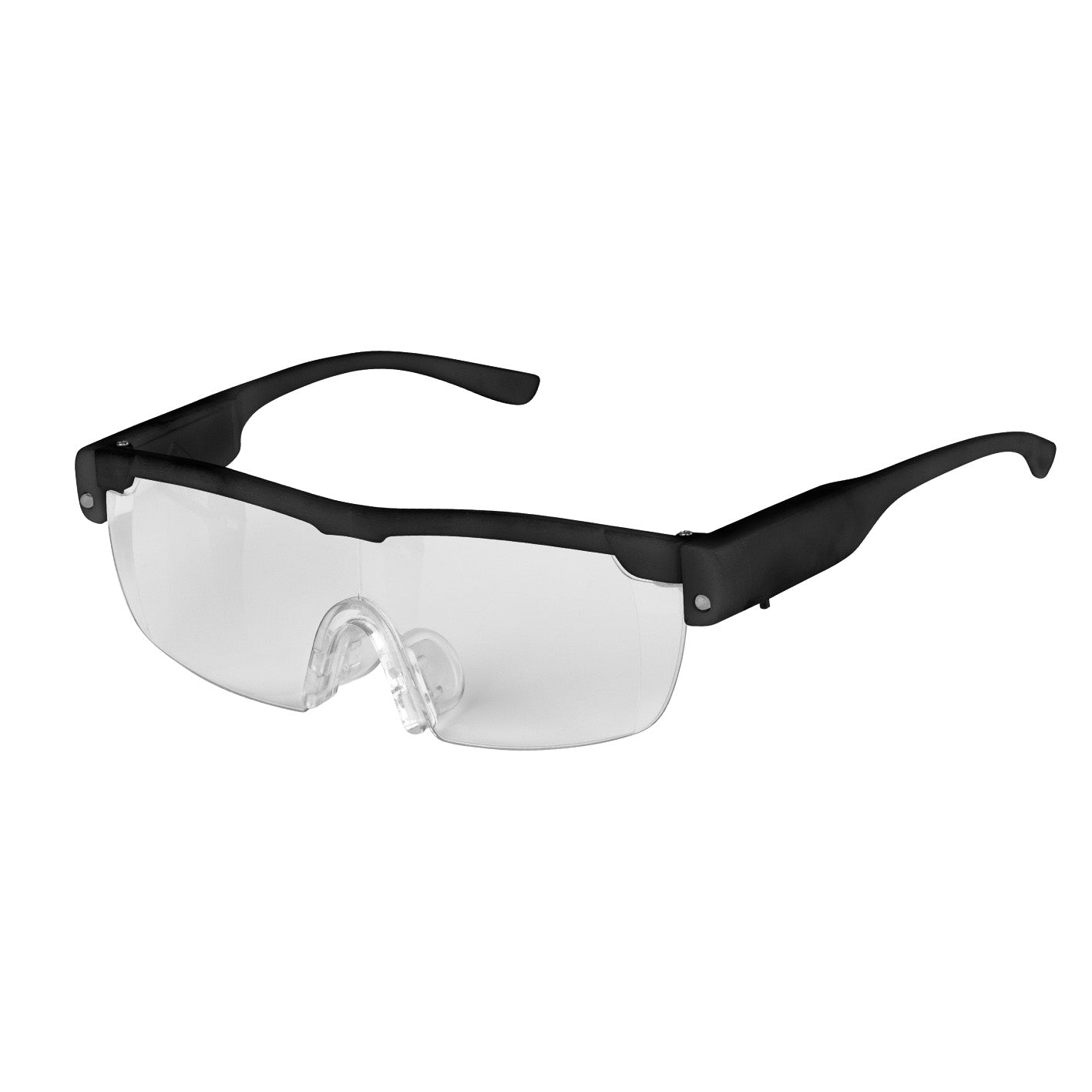 Vergrößerungsbrille LED - schwarz mit LED-Leuchte, komfortabel, leicht, vergrößert ca. 160 %, über jeder Brille tragbar, mit Aufbewahrungsbeutel.