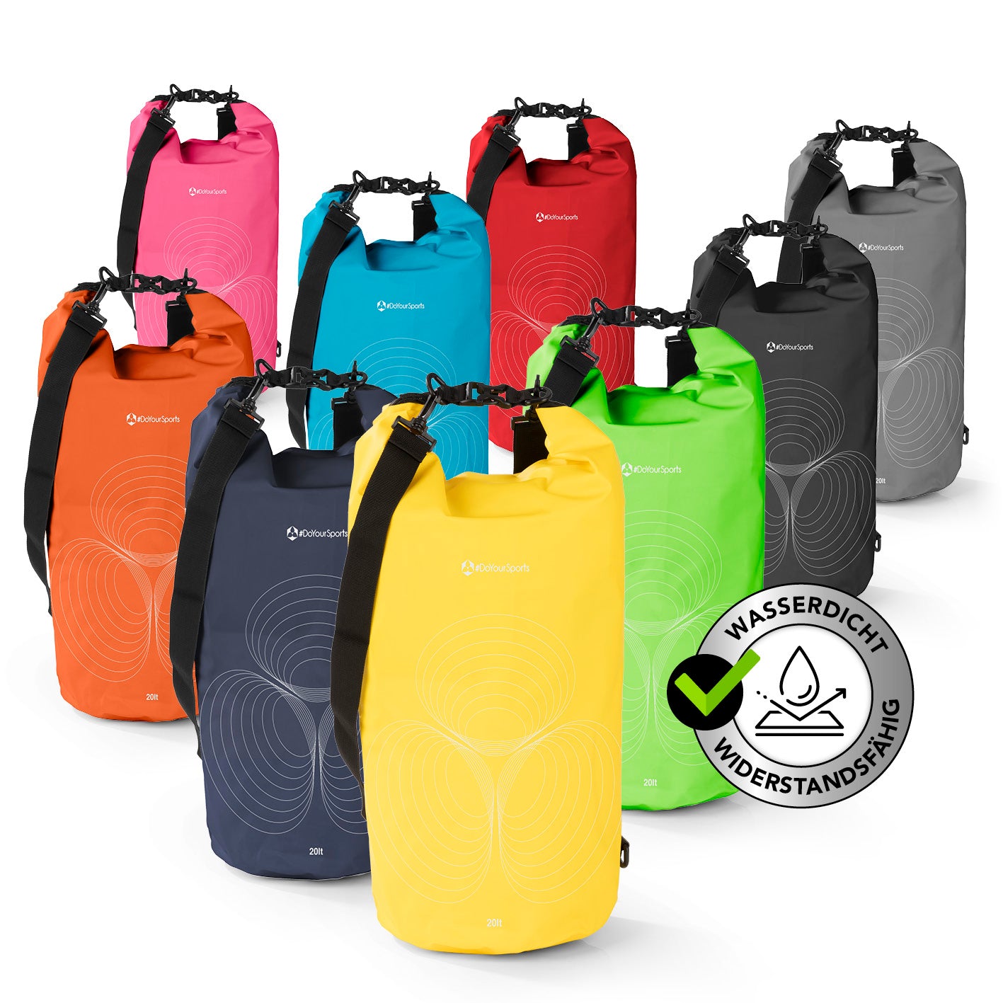 Dry Bag 20L - Gelb wasserdichter, robuster Outdoor-Rucksack mit verstellbarem Schultergurt und UV-Schutz für vielseitige Abenteuer.