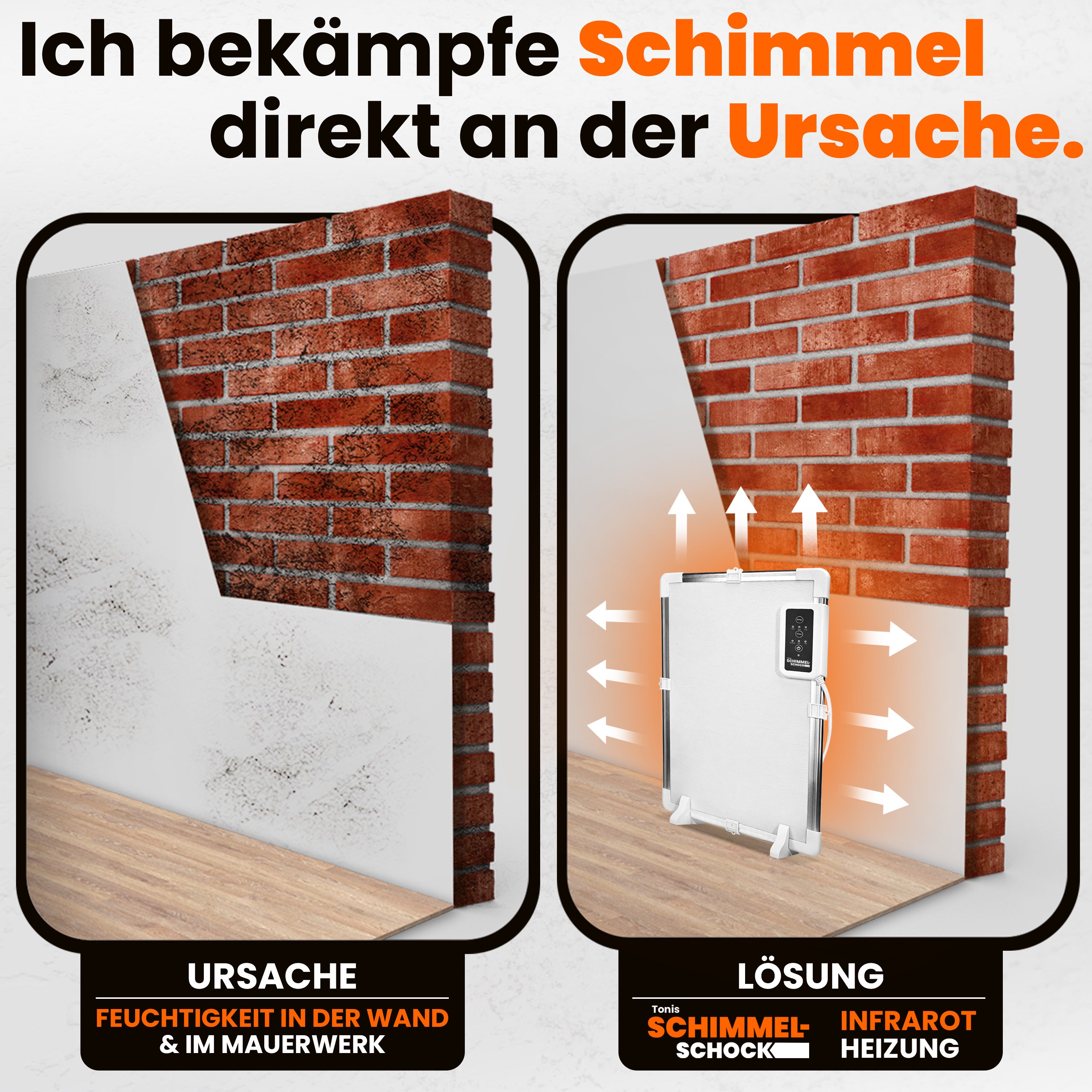 Anti-Schimmelheizung von Tonis SCHIMMELSCHOCK zur effektiven Beseitigung von Schimmel an feuchten Wänden und Mauerwerk.