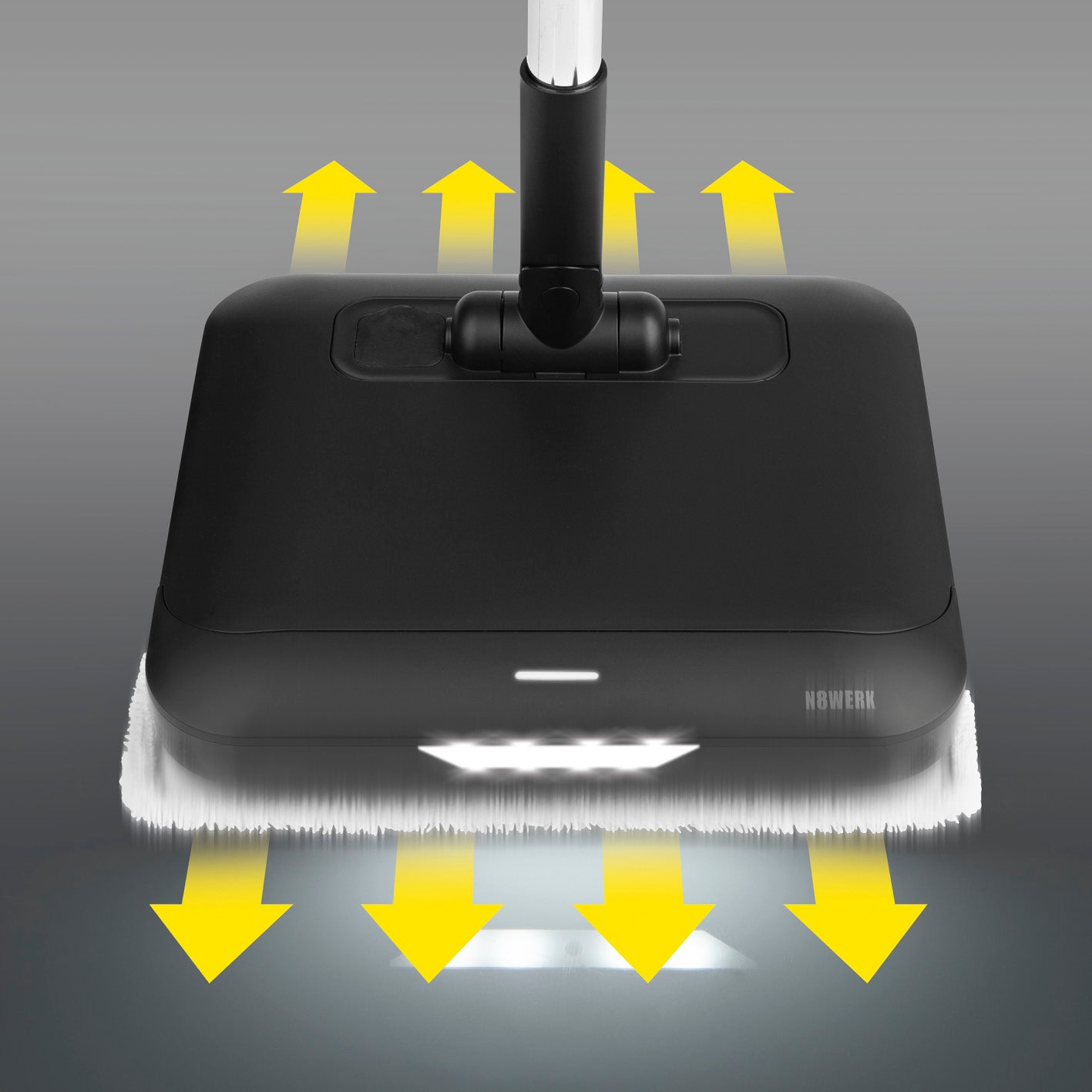 Akku-Vibrationsmopp Midnight Black Edition mit LED-Beleuchtung und Vibration für effektive Reinigung aller Böden.
