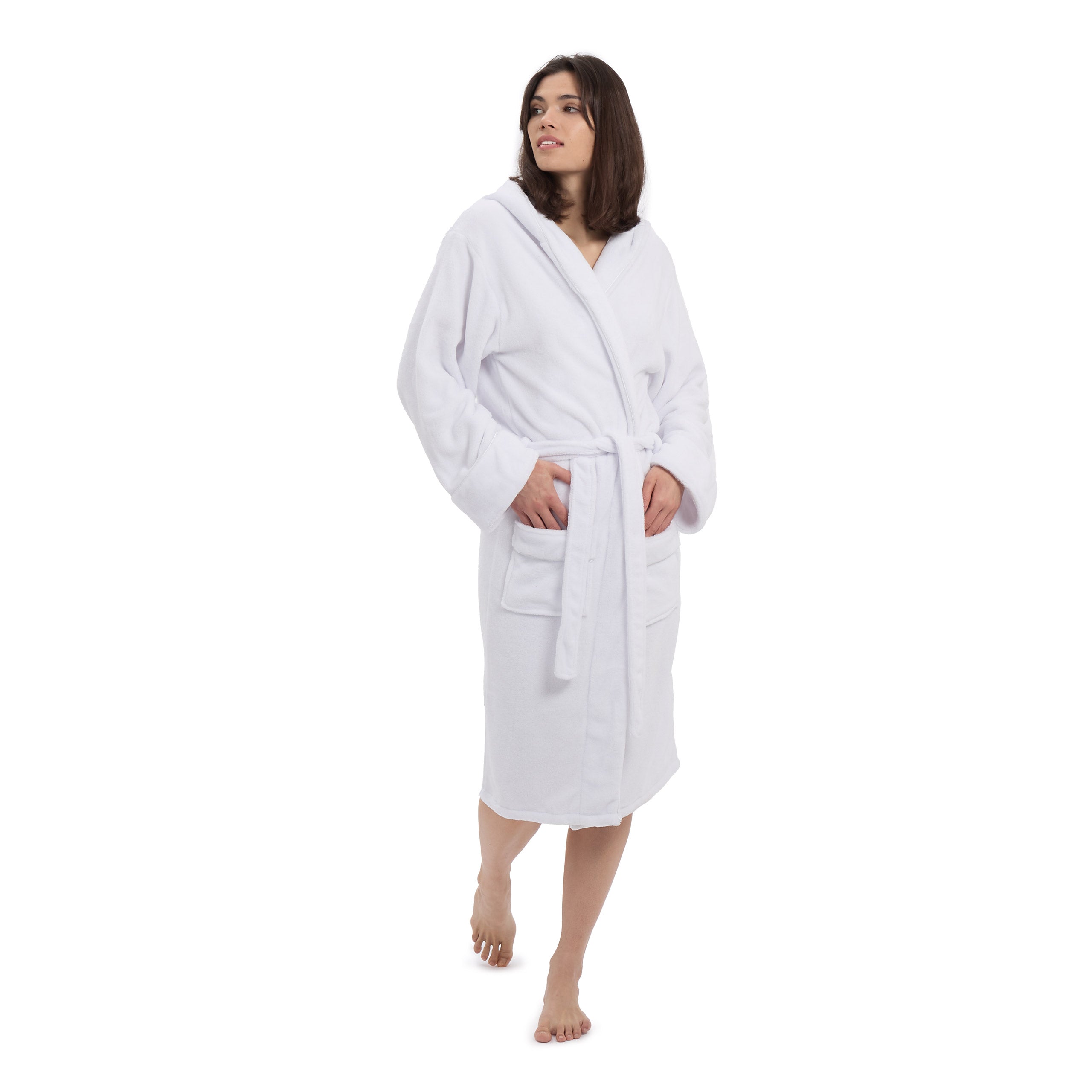 Luxury Mikrofaser Bademantel mit Kapuze für Damen und Herren in Weiß, Größe XXL, weich, schnelltrocknend und flauschig.