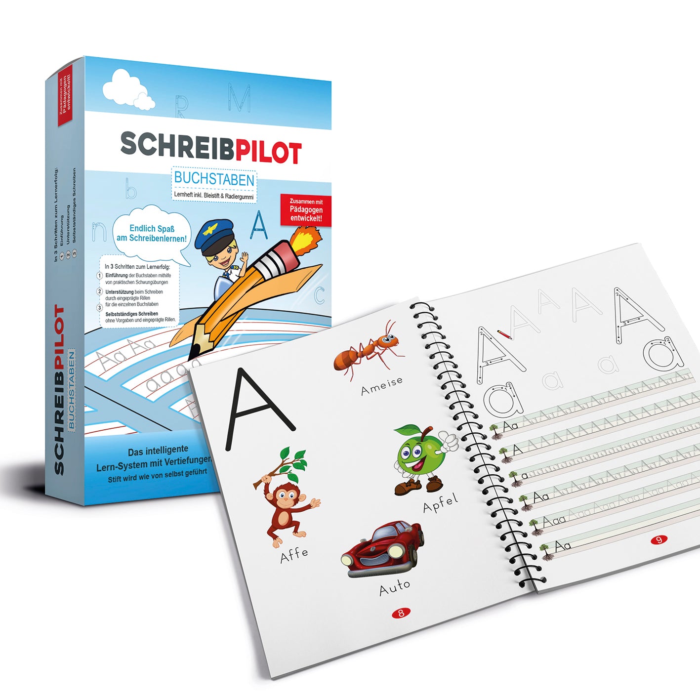 Heft Buchstaben mit Bleistift/Radiergummi - DIN-A4 Lernheft mit Buchstabenschreiben, Führung, Unterstützung und Motoriktraining für Kinder.
