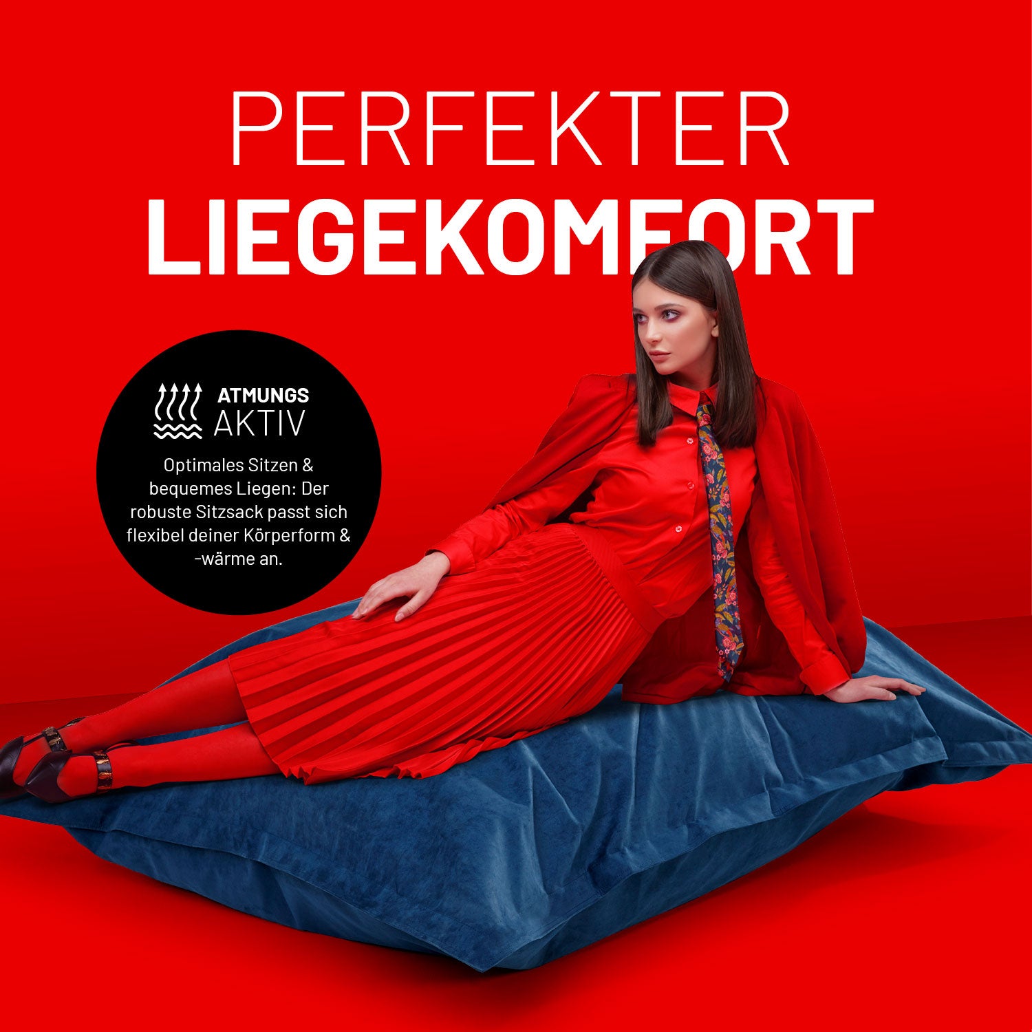 XXL Microvelours Sitzsack (380 L) - indoor - Dunkelblau mit atmungsaktivem Material für perfekten Liegekomfort und flexiblen Sitzkomfort.