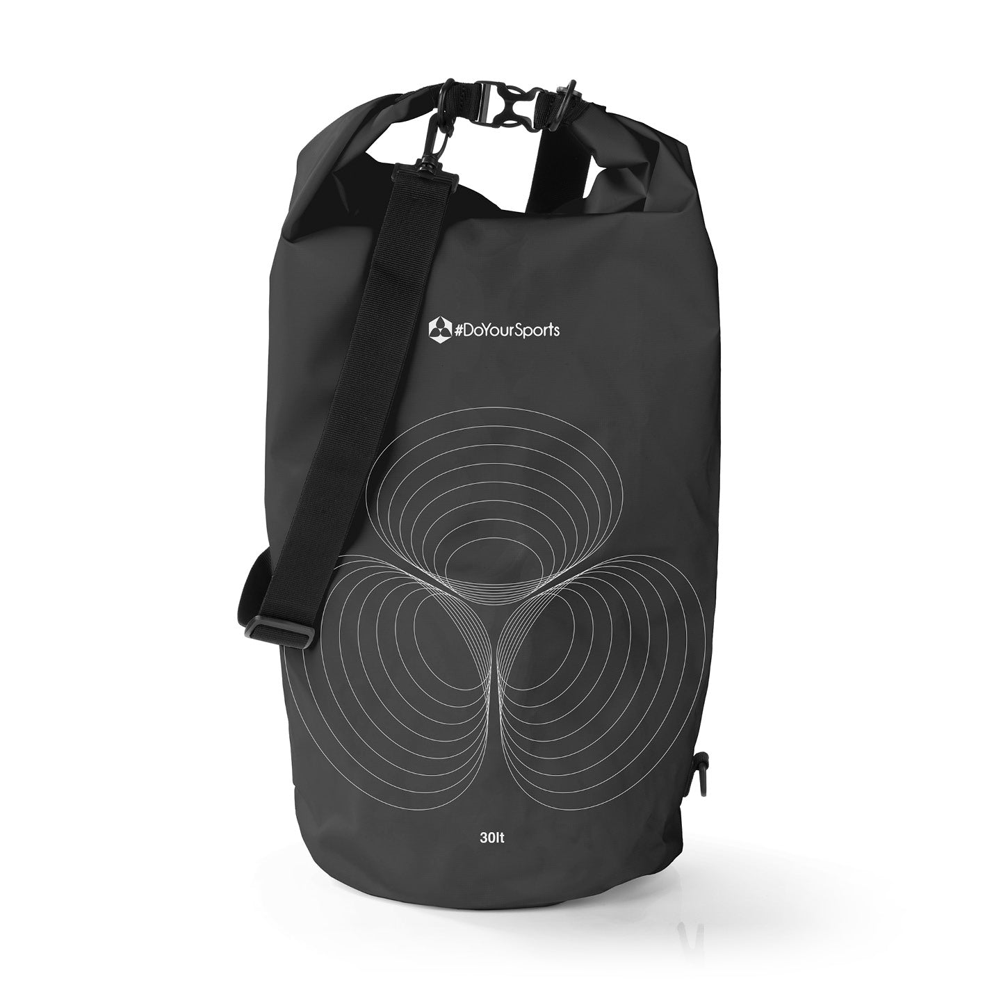 Dry Bag 30L - Schwarz, wasserdichter Rucksack mit robustem Rolltop, verstellbarem Schultergurt und praktischem Design für Outdoor-Abenteuer.