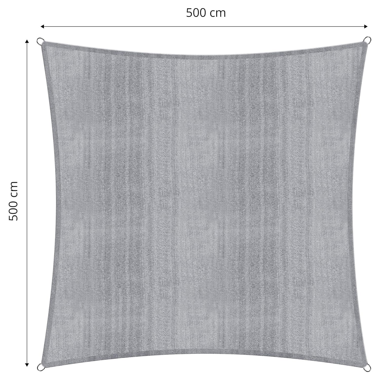 Sonnensegel 100% HDPE mit Stabilisator für UV-Schutz - Quadrat 5 x 5 Meter - Hellgrau, robustes, UV-beständiges Material