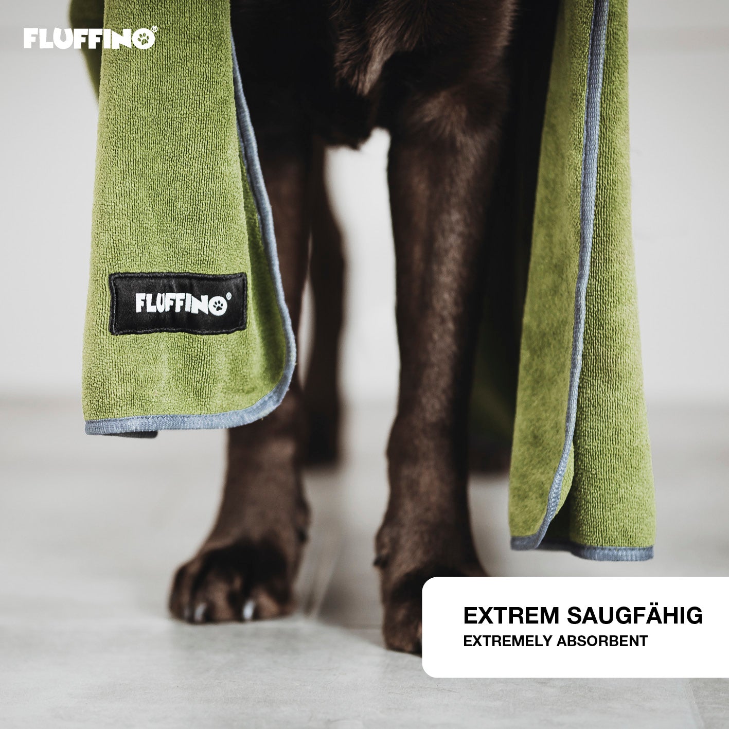Hundehandtuch Mikrofaser – 2er-Pack - 120 x 70 cm - Grau & Grün, saugstark und schnell trocknend für Hunde aller Größen von FLUFFINO.
