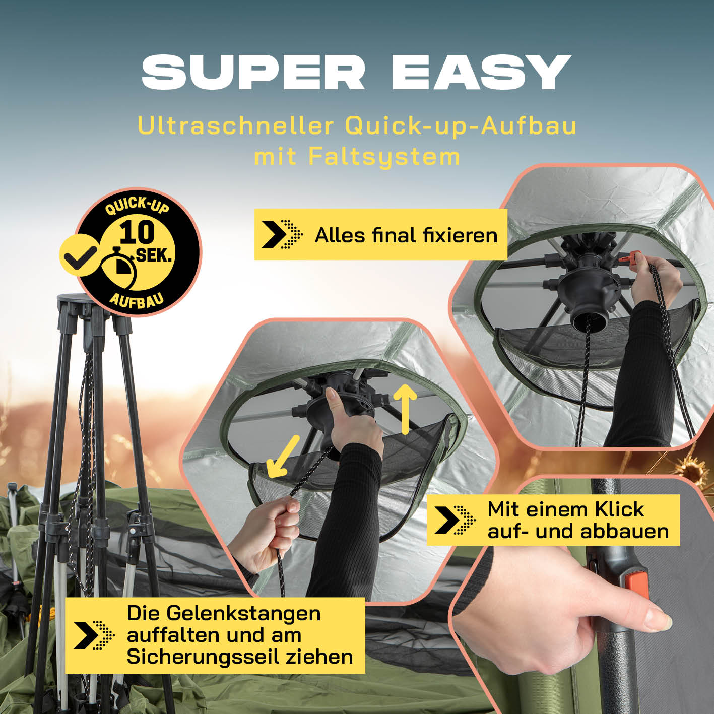 Pop-up-Pavillon mit Mückenschutz - grün mit ultraschnellem Quick-up-Aufbau in 10 Sekunden für einfache Nutzung und schnellen Schutz.