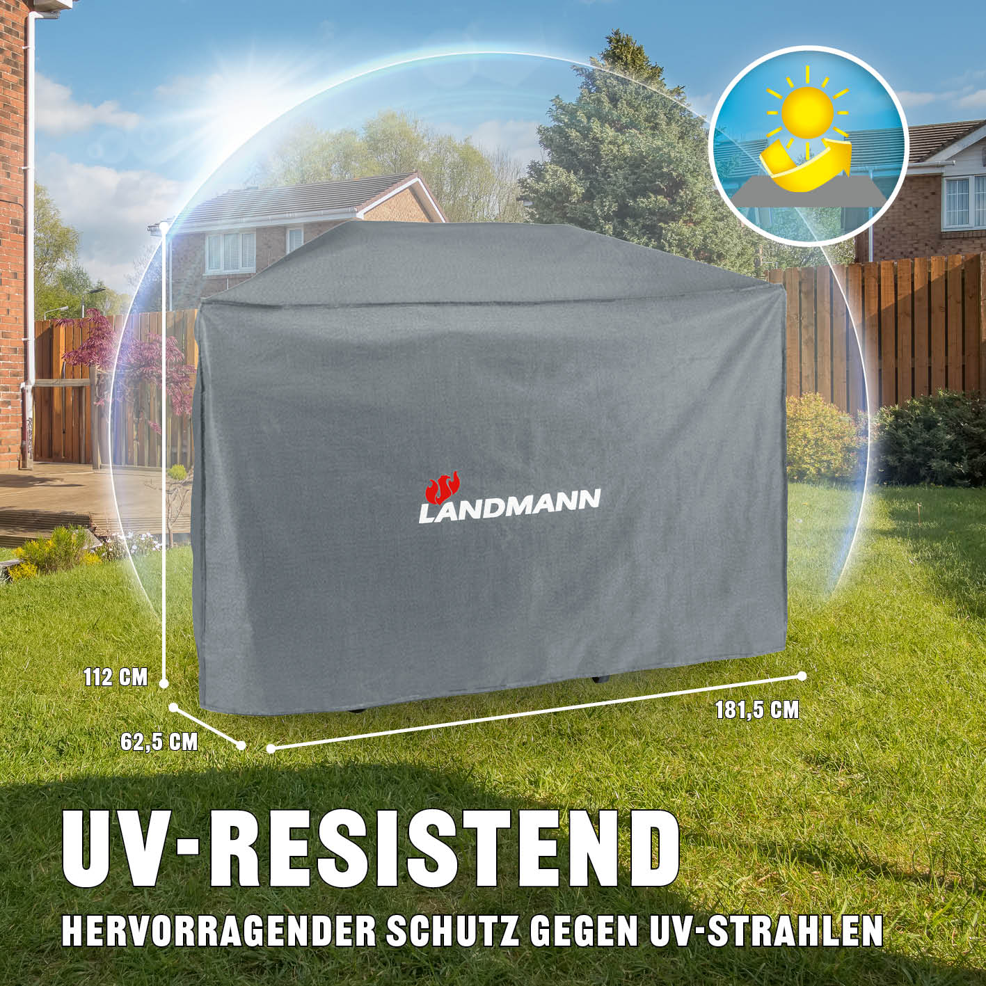 Wetterschutzhaube Premium - 181,5 x 112 x 62,5 cm - Grau, UV-resistent, wetterfest und robust für optimalen Grillschutz im Garten.