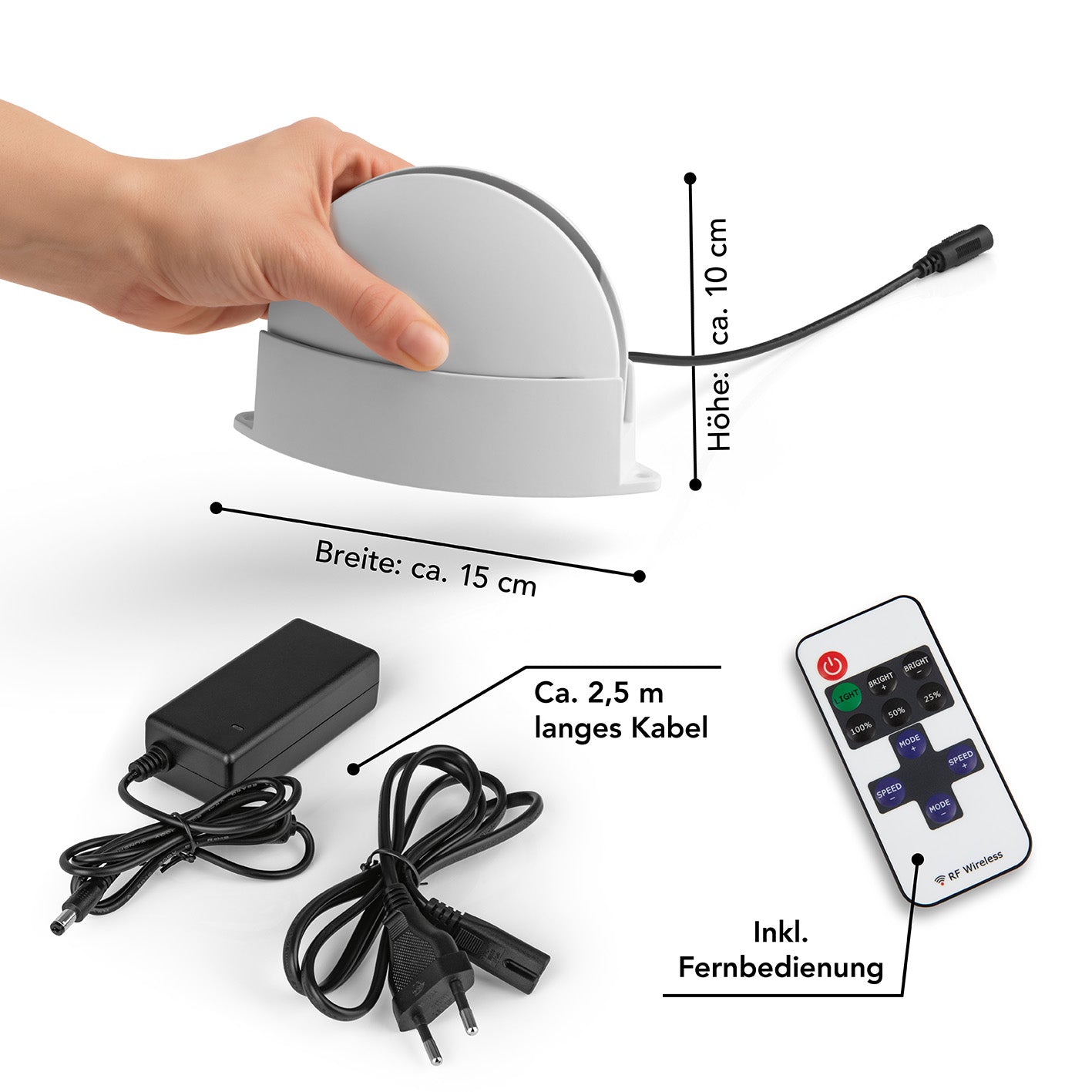 LED-Rahmen-Projektor - weiß mit Fernbedienung, 4 LEDs, 220 Lumen, Aluminiumgehäuse, für Innenraumbeleuchtung und Wandakzente.