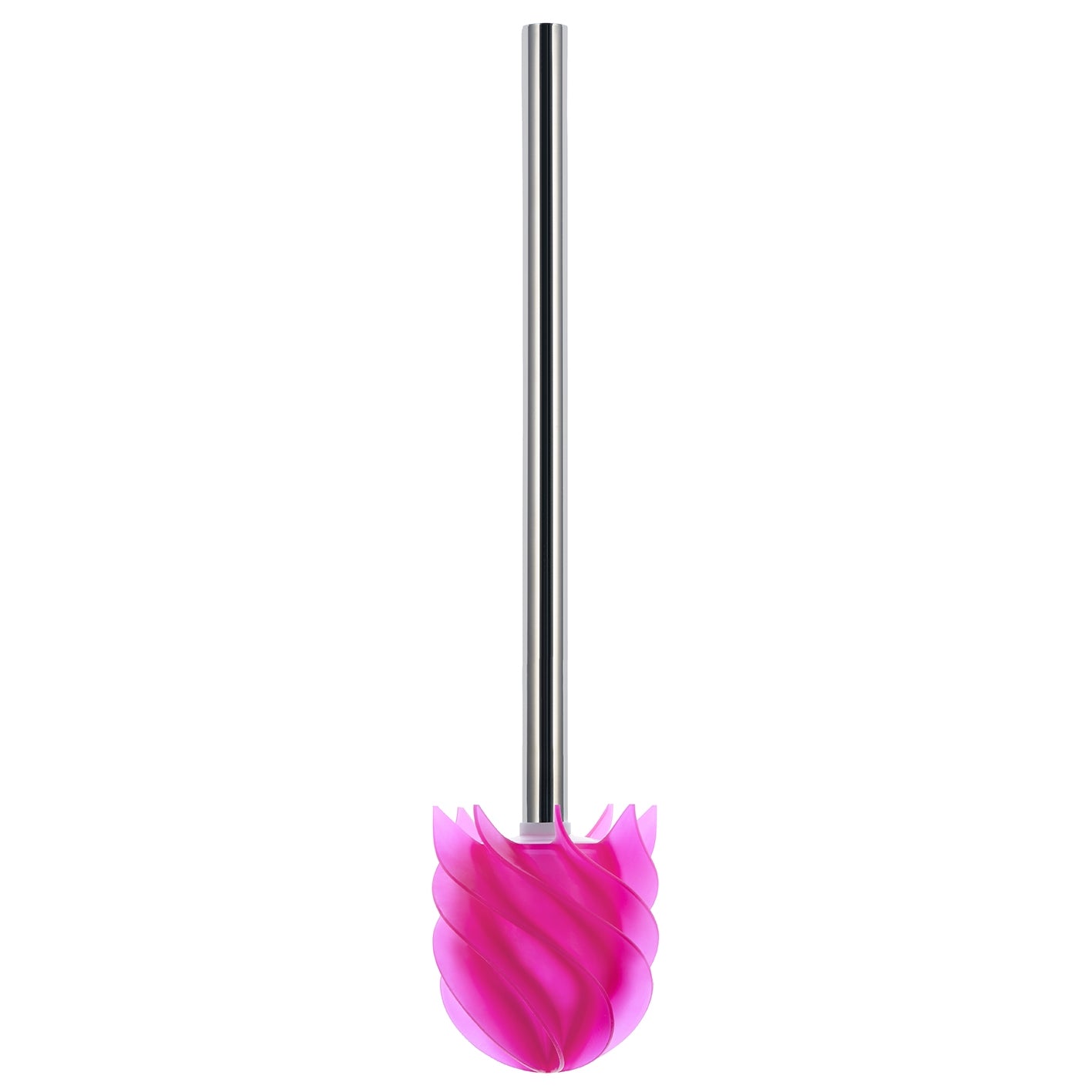 WC-Bürste Silikonkopf Edelstahl/pink mit Bürstenhalter, borstenloser Lotos-Effekt, hygienisch, langlebig, tropfwasserarm, flexible Lamellen.