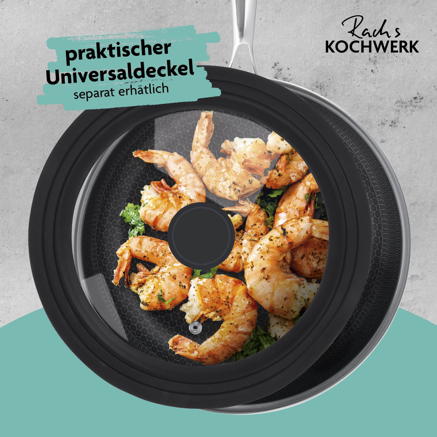 Edelstahl-Pfanne mit Wabenstruktur Ø 24 cm, kratzfest, antihaftbeschichtet, für alle Herdarten, mit Soft-Touch-Griff und hohem Rand.