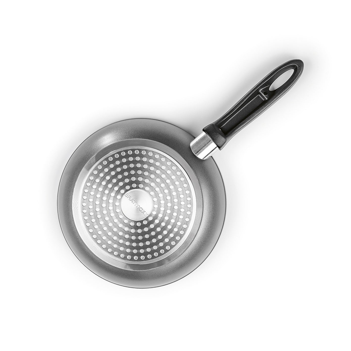 Aluminium-Pfanne mit Cool-Touch-Griff - Geschmiedet - 20 cm mit rutschfestem Griff und robuster Antihaftbeschichtung von oben fotografiert.