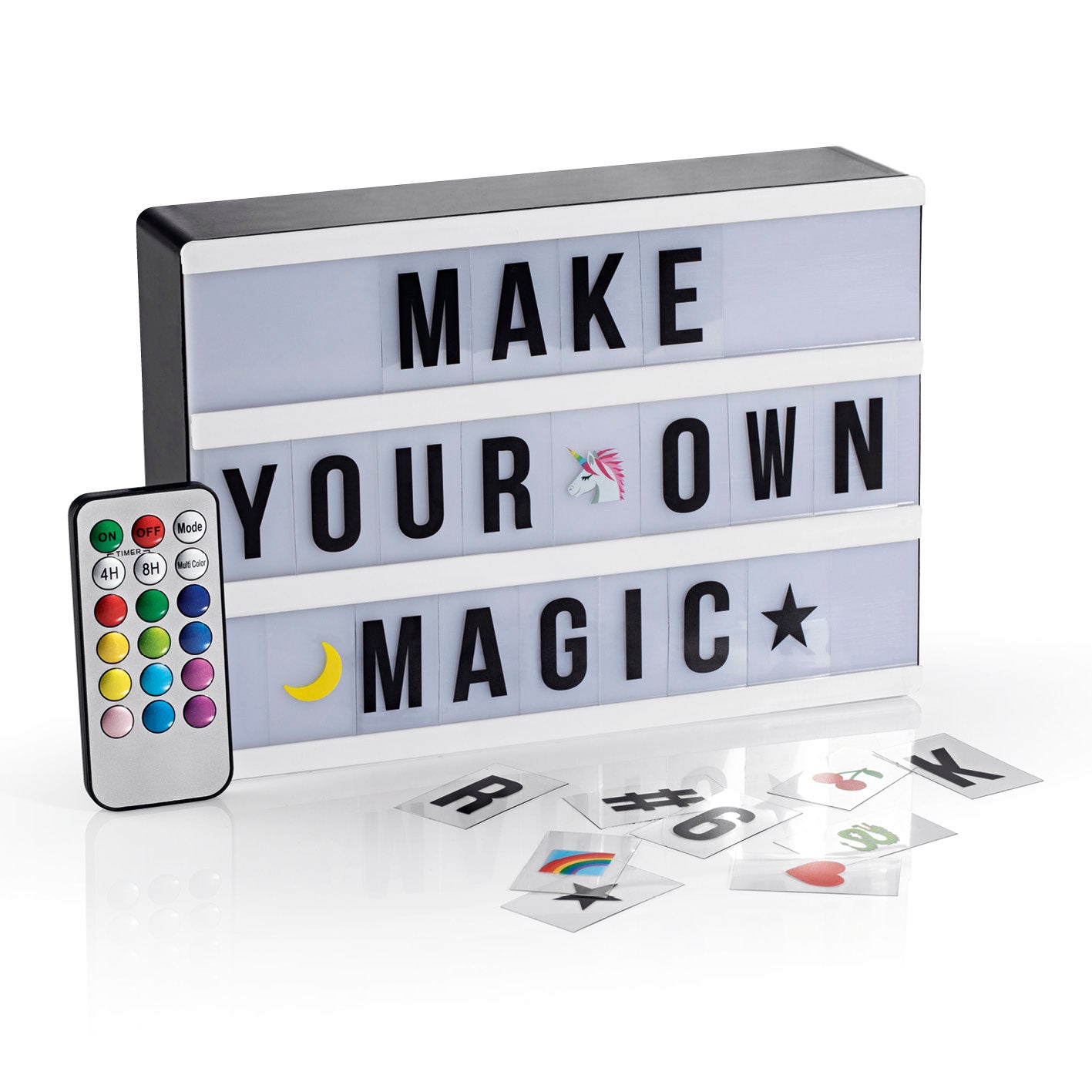 LED-Leuchtkasten A5 - 173 Buchstaben & 150 Emojis mit Timerfunktion und Farbwechsel, ideal für individuelle Textbotschaften und Deko.