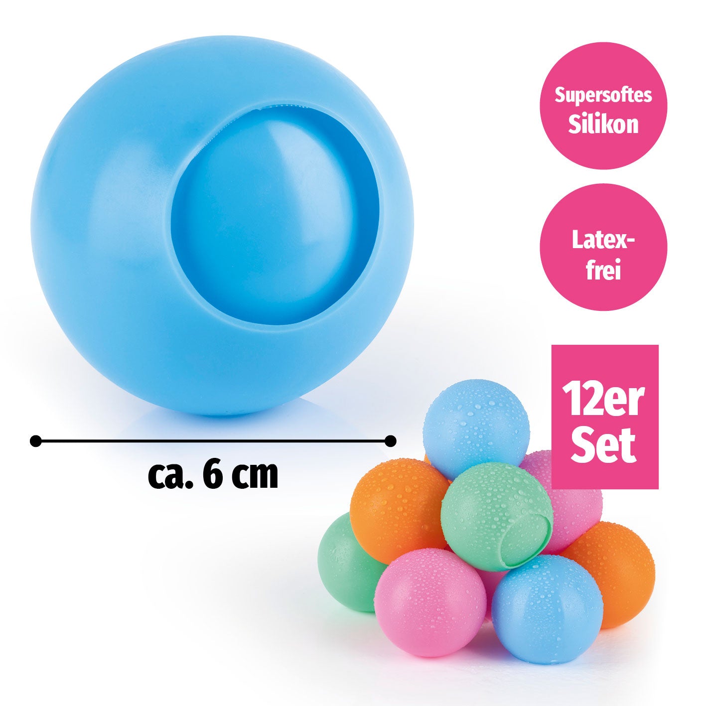 Silikon-Wasserballon - 12er-Set aus softem, latexfreiem Silikon für wiederverwendbaren, bunten Wasserspaß ohne Plastikabfall.