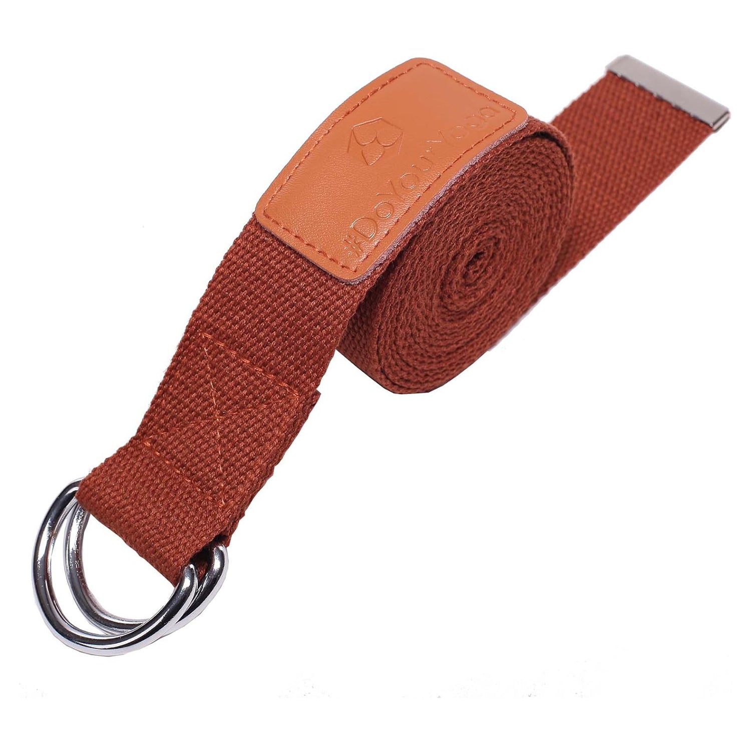 Yogagurt Amita - 260 x 3,8 cm - Schoko, stabiler Yogagurt mit Metallringen für verbesserte Dehnung und Halt bei Yogaübungen.