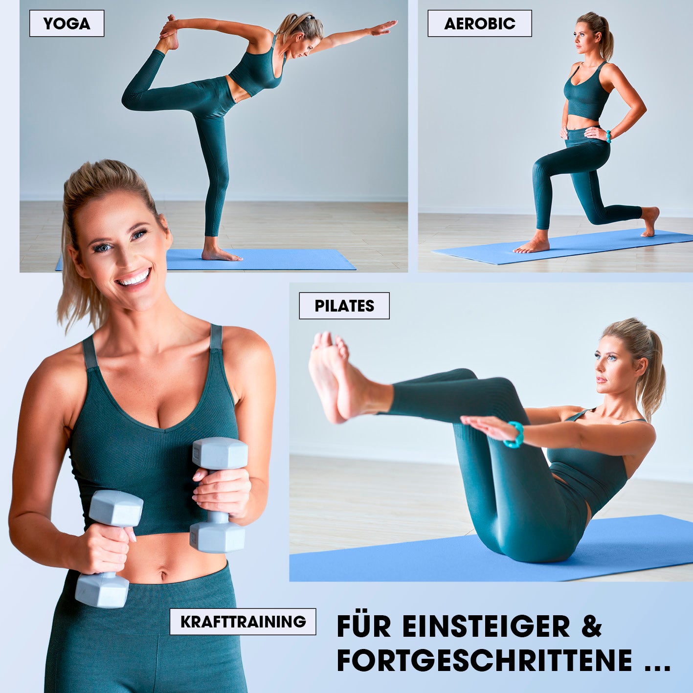Fitness- und Gymnastikmatte - 183 x 61 x 1,5 cm - Blau, rutschfest, robust, ideal für Yoga, Pilates, Aerobic und Krafttraining.