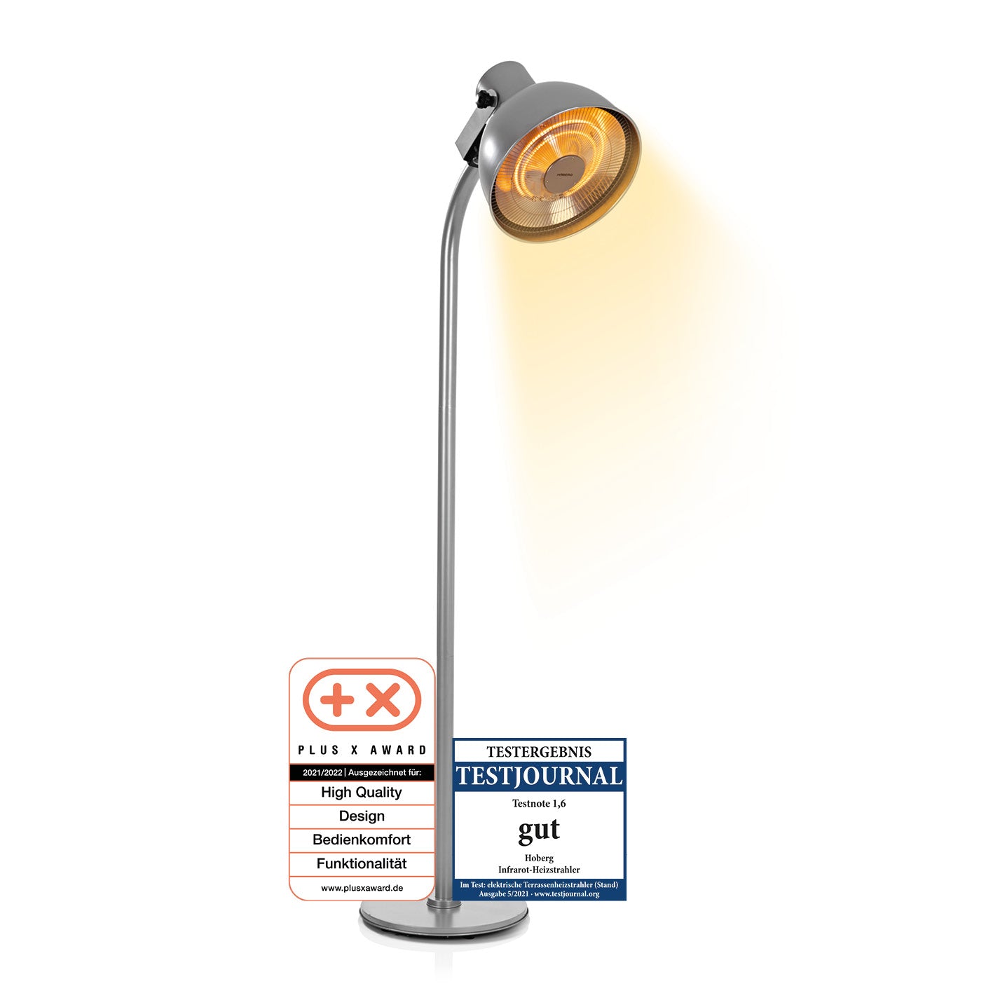 Infrarot-Heizstrahler mit Standfuß, Carbon-Infrarot-Heizelement, 3 Heizstufen, Fernbedienung, verstellbarer Lampenkopf, geruchlos, für innen und außen.