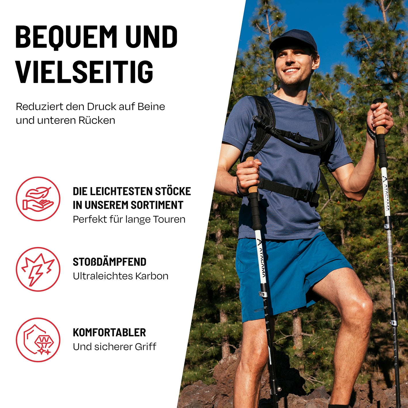 Teleskop Wanderstöcke - Carbon - 110 cm / 135 cm mit ultraleichtem Karbon, verstellbar und ergonomischem Griff für vielseitige Trekkingtouren.