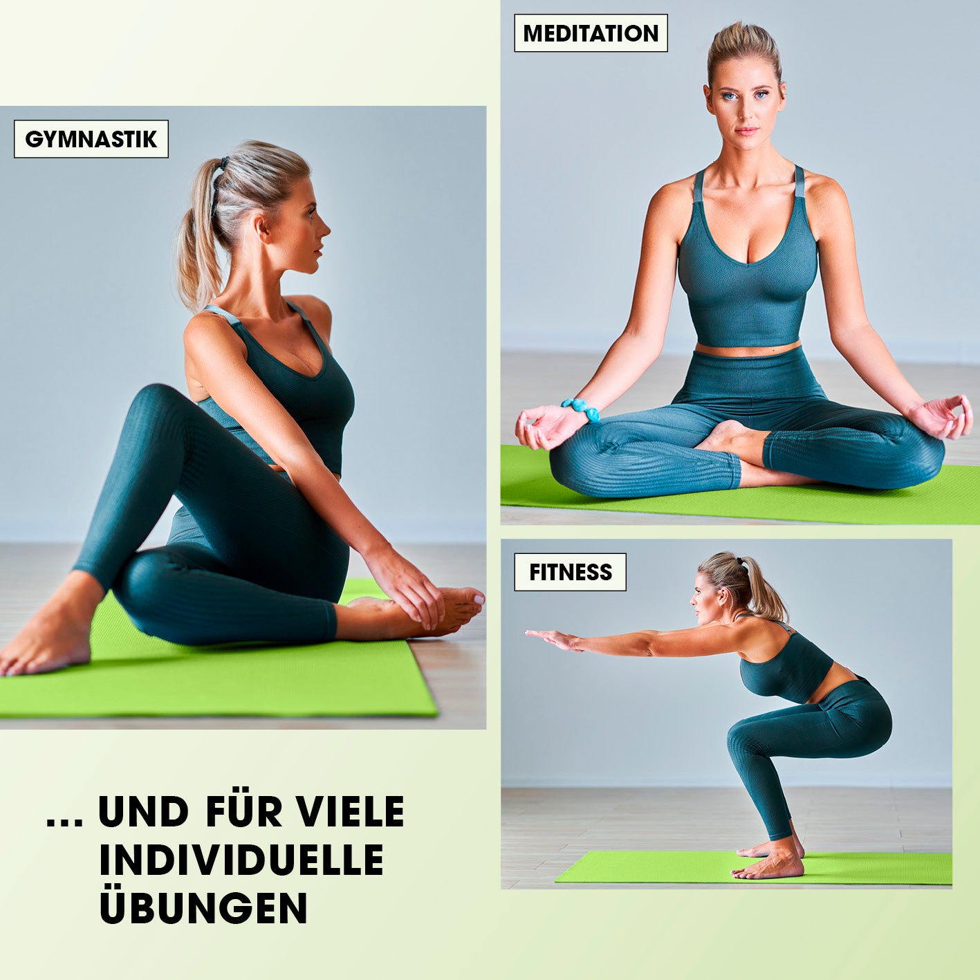 Fitness- und Gymnastikmatte - 190 x 100 x 1 cm - Grün bietet rutschfesten Komfort für Gymnastik, Meditation und Fitnessübungen.
