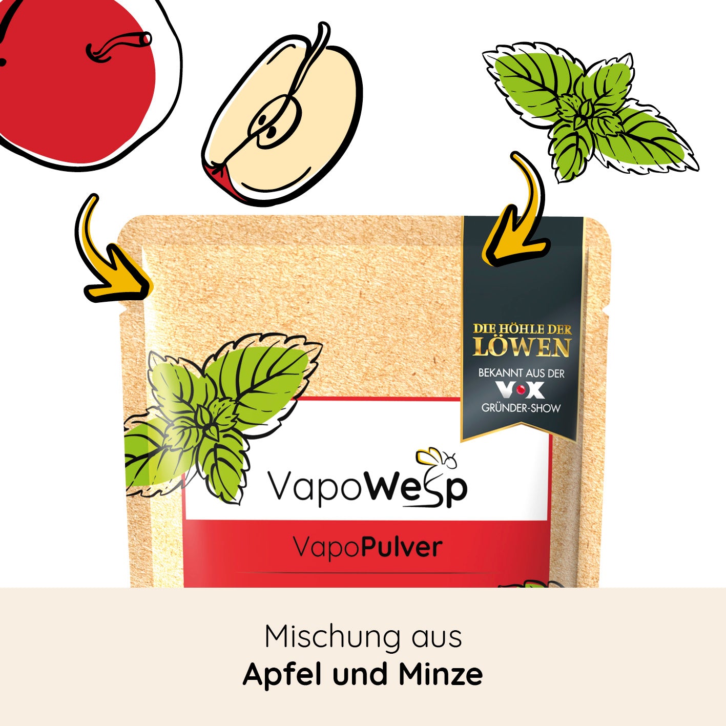 Räucherbox inkl. Orange & Rosemary, Lemon & Basil, Hay Flowers & Thyme, Apple & Mint – natürliche Wespenabwehr mit aromatischem VapoPulver.