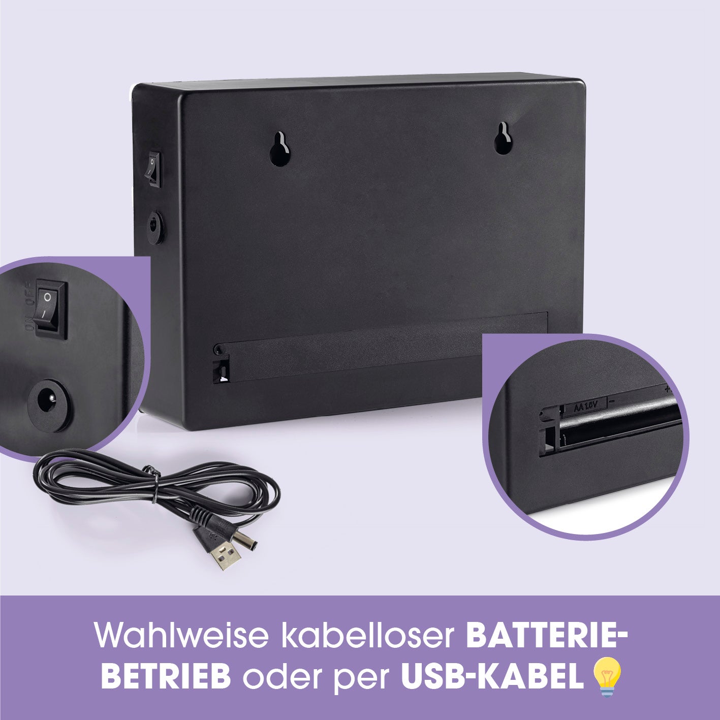 LED-Leuchtkasten A5 - 173 Buchstaben & 150 Emojis mit USB-Kabel und kabellosem Batteriebetrieb für flexiblen Einsatz.