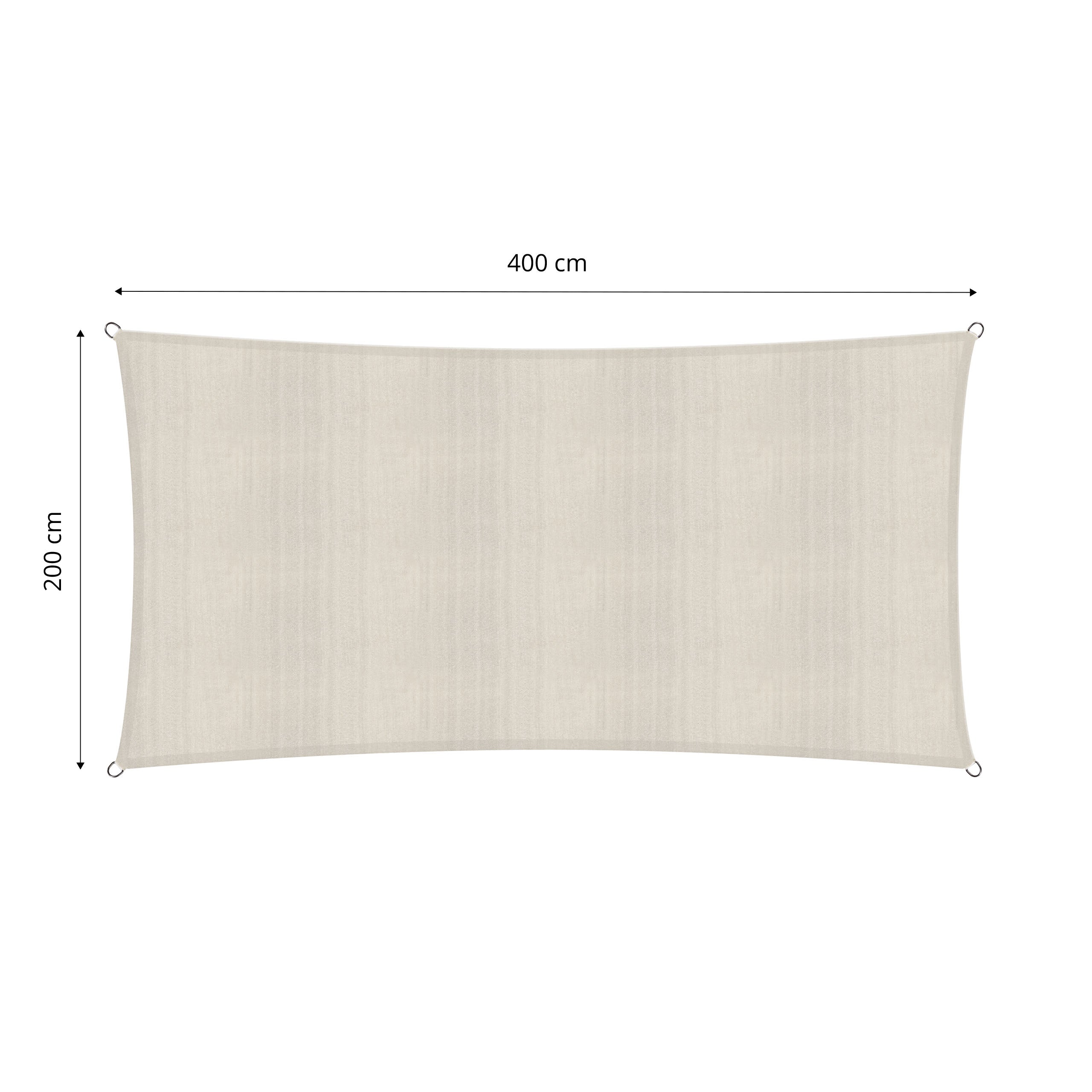 Sonnensegel 100% HDPE mit Stabilisator für UV-Schutz Rechteck 2 x 4 Meter Creme, reißfest und UV-Schutz Faktor 30+