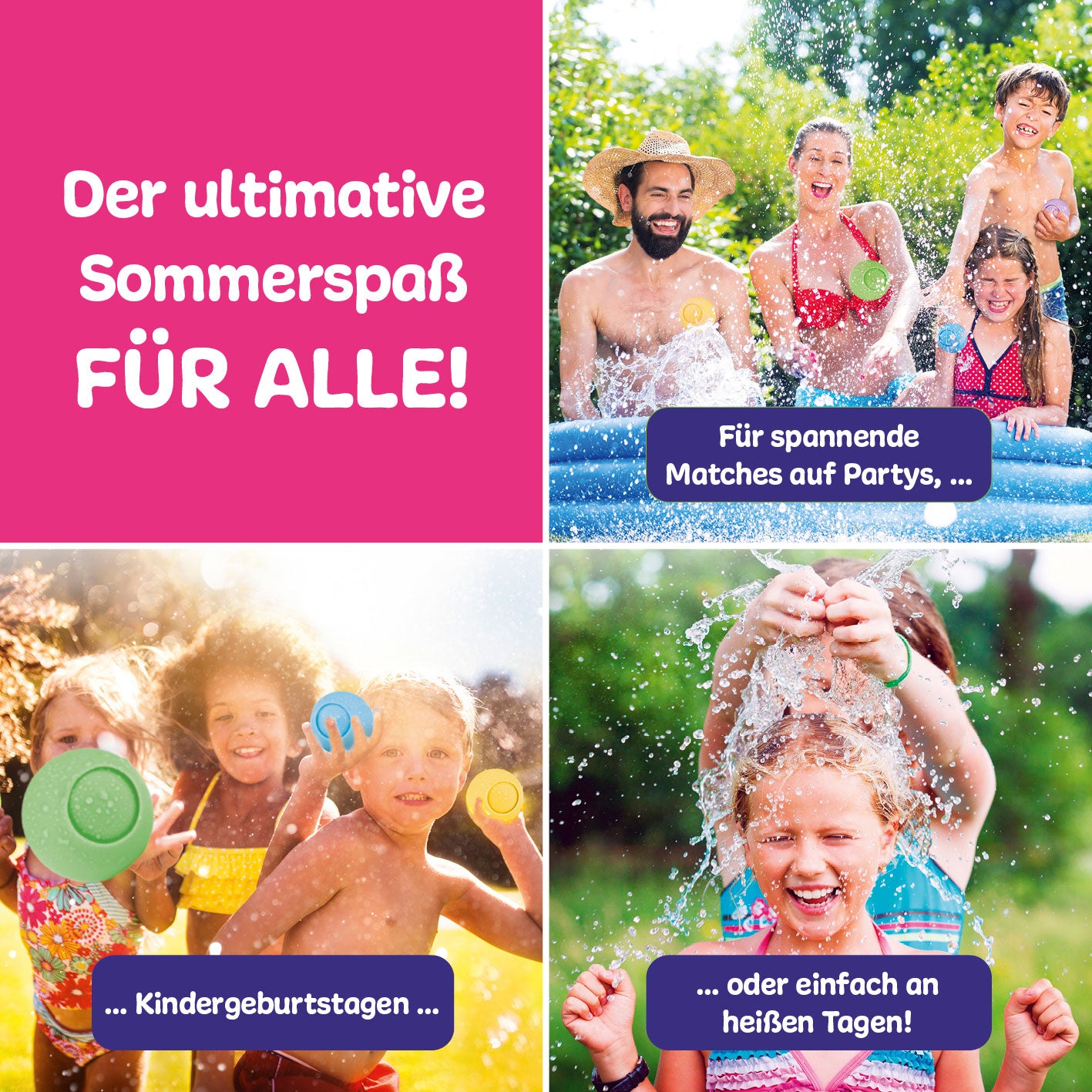 Wiederverwendbare Wasserbomben - 24 Stück für bunte, plastikfreie Wasserspiele auf Partys, Geburtstagen und an heißen Sommertagen.