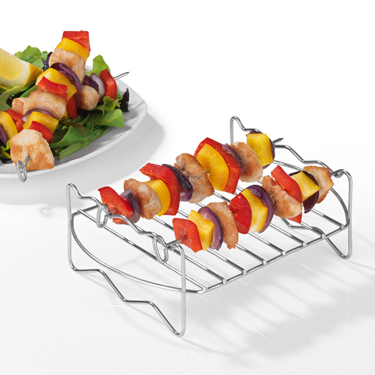 Grillrost Edelstahl für die Heißluft-Fritteuse 2,6 l zum Rösten von Fleisch, Fisch und Gemüse in der GOURMETmaxx Heißluft-Fritteuse.