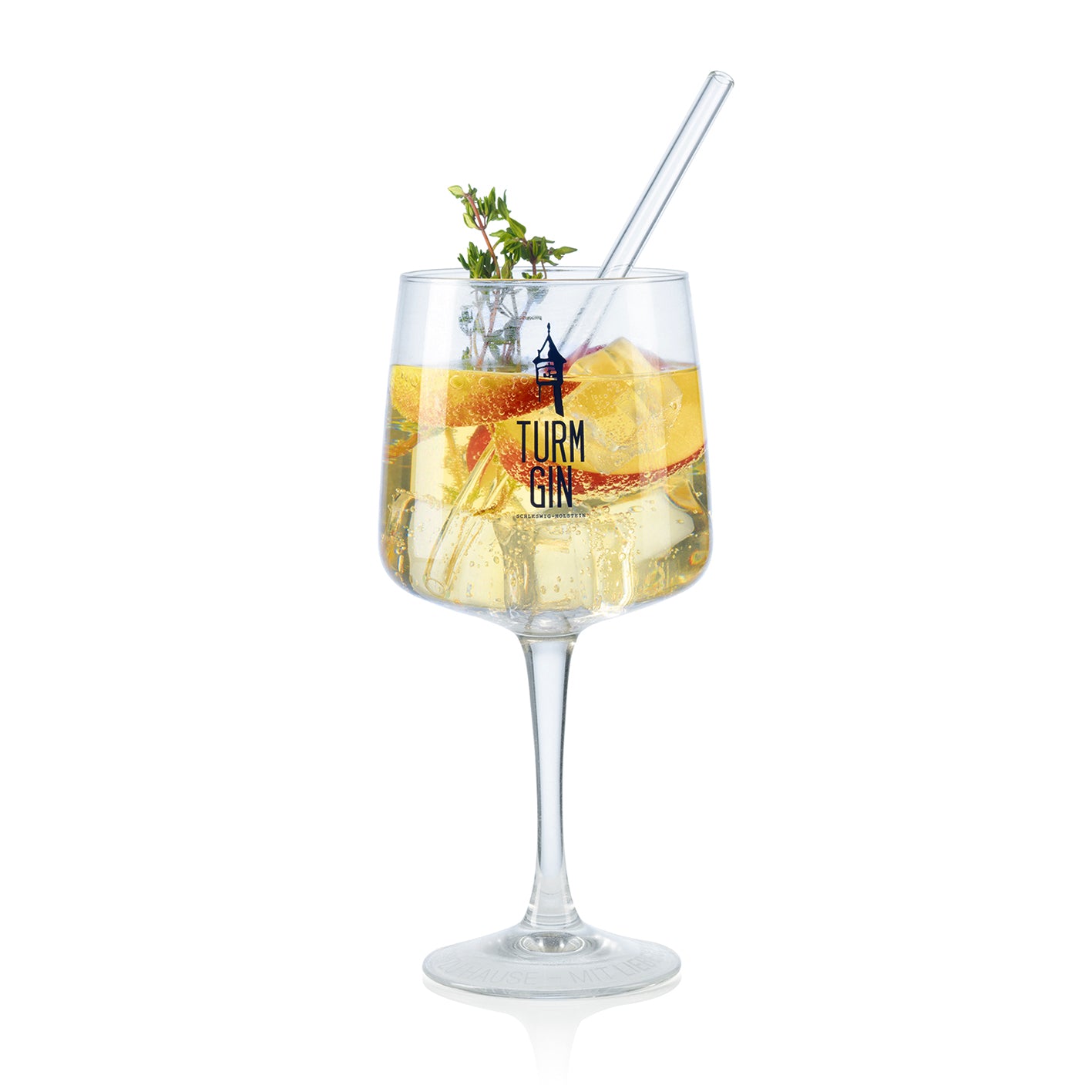Copa Glas mit Logo - 720 ml - 2er-Set, großes Stilglas im TURM GIN Design ideal für Gin, Cocktails und Erfrischungsgetränke.