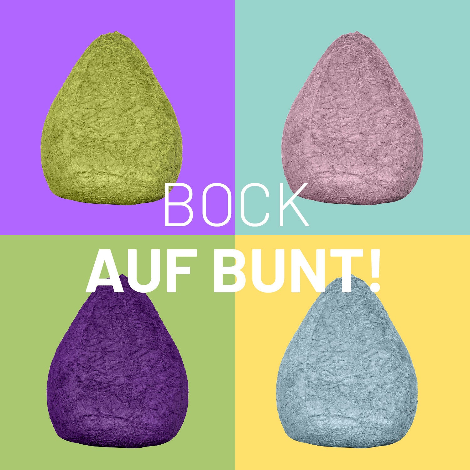 Luxury Fluffy Sitzsack (120 L) in Lila, weicher Webplüsch, ergonomisch, robust und geruchsneutral für moderne Innenräume.