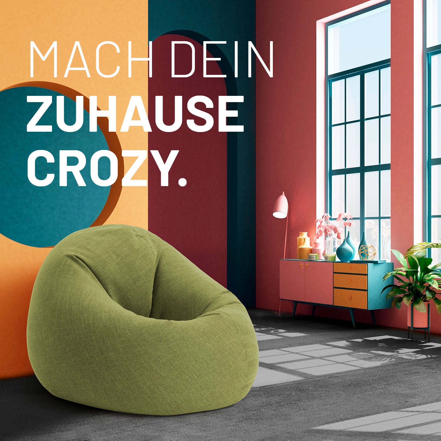 Sitzsack Interior Line (300) - indoor - Lime in modernem Raum, weicher Leinensitzsack für komfortables Sitzen und Liegen, trendige Farbe Lime.