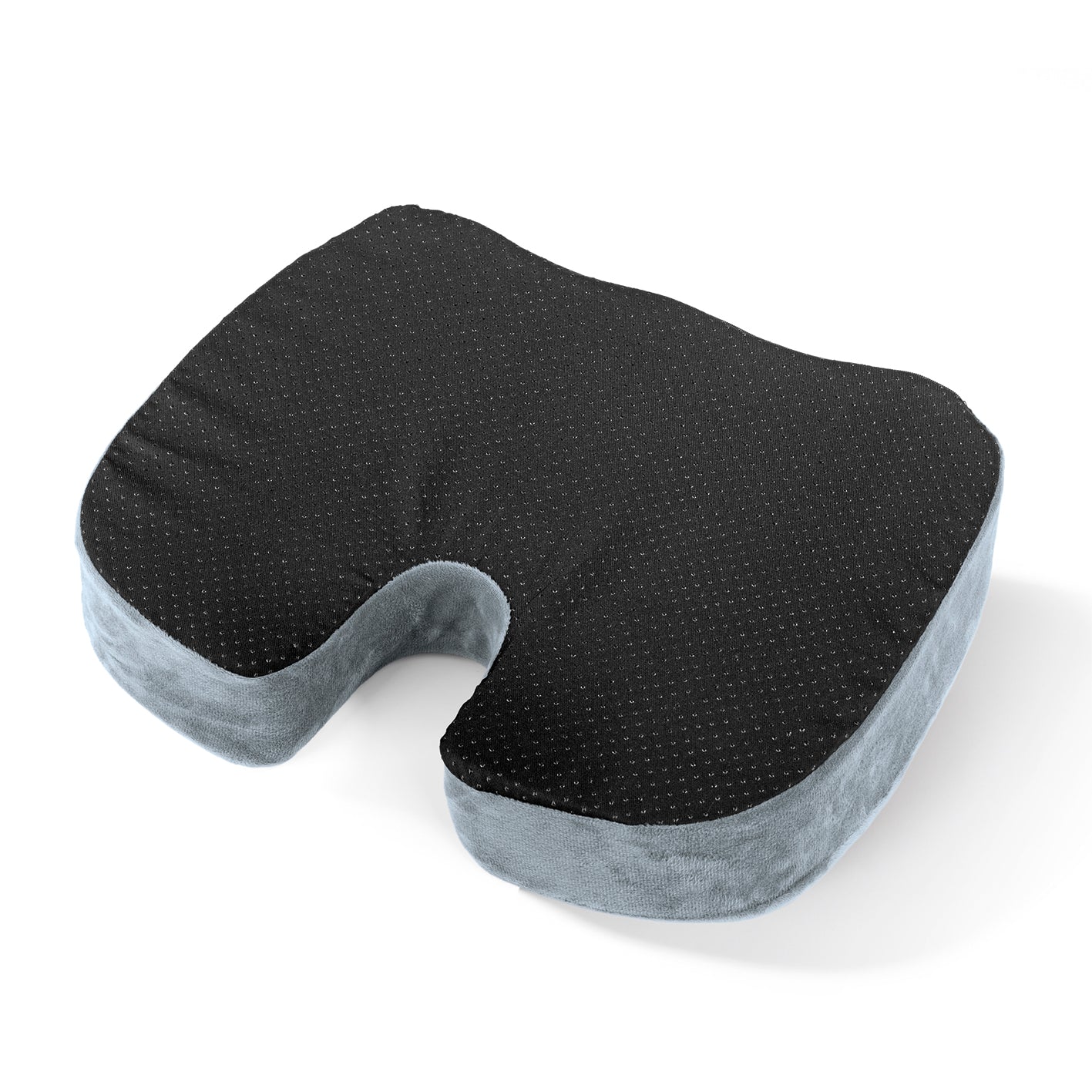 Ergonomisches Gel-Sitzkissen inkl. Fleecebezug - grau, passt sich dank Memory-Foam-Gel an, für komfortables Sitzen unterwegs.