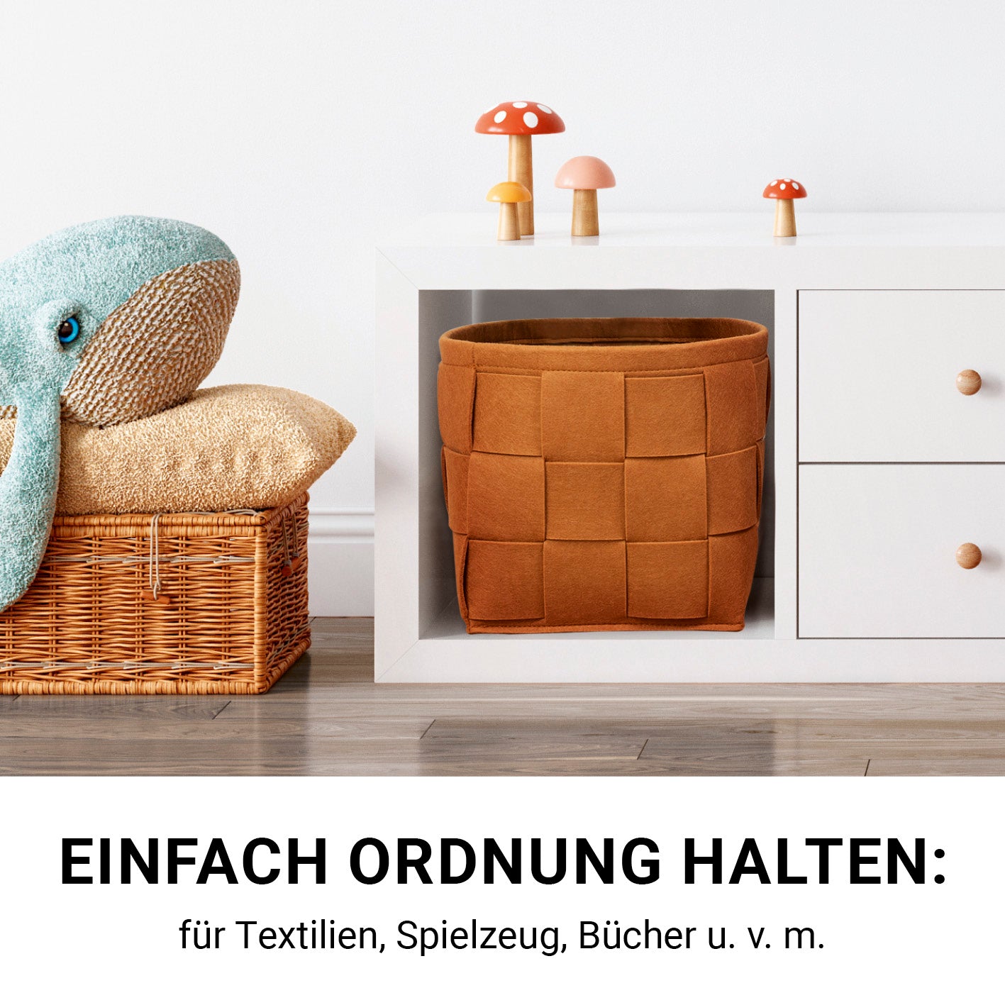 Filz-Aufbewahrungskorb S - 24 x 24 x 24 cm - Rost, faltbar, strapazierfähig, platzsparend, schützt Böden, ideal für Haushalt und Ordnung.