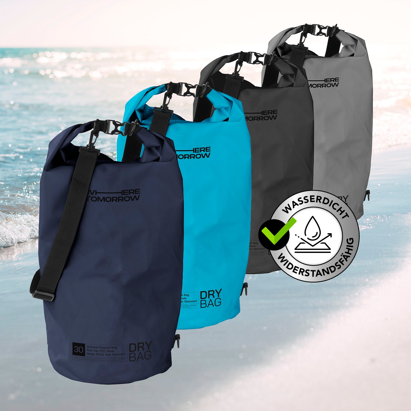 Dry Bag 30L - Style 01 - Dunkelblau wasserdichter, robuster Outdoor-Rucksack mit Rolltop und UV-Schutz ideal für Wasseraktivitäten.