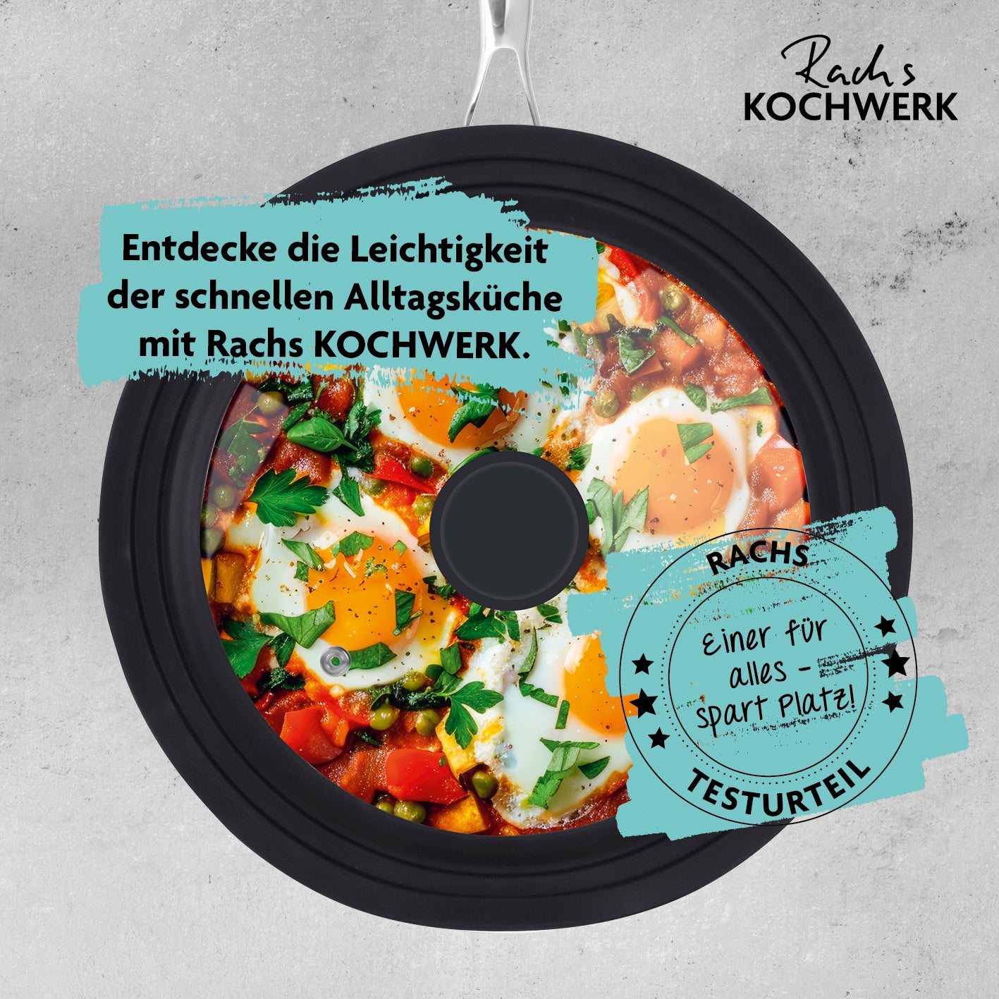 Universal-Glasdeckel 3in1 mit hitzebeständigem Silikonrand und Cool-Touch-Griff, passend für Töpfe/Pfannen 24-28 cm Durchmesser.